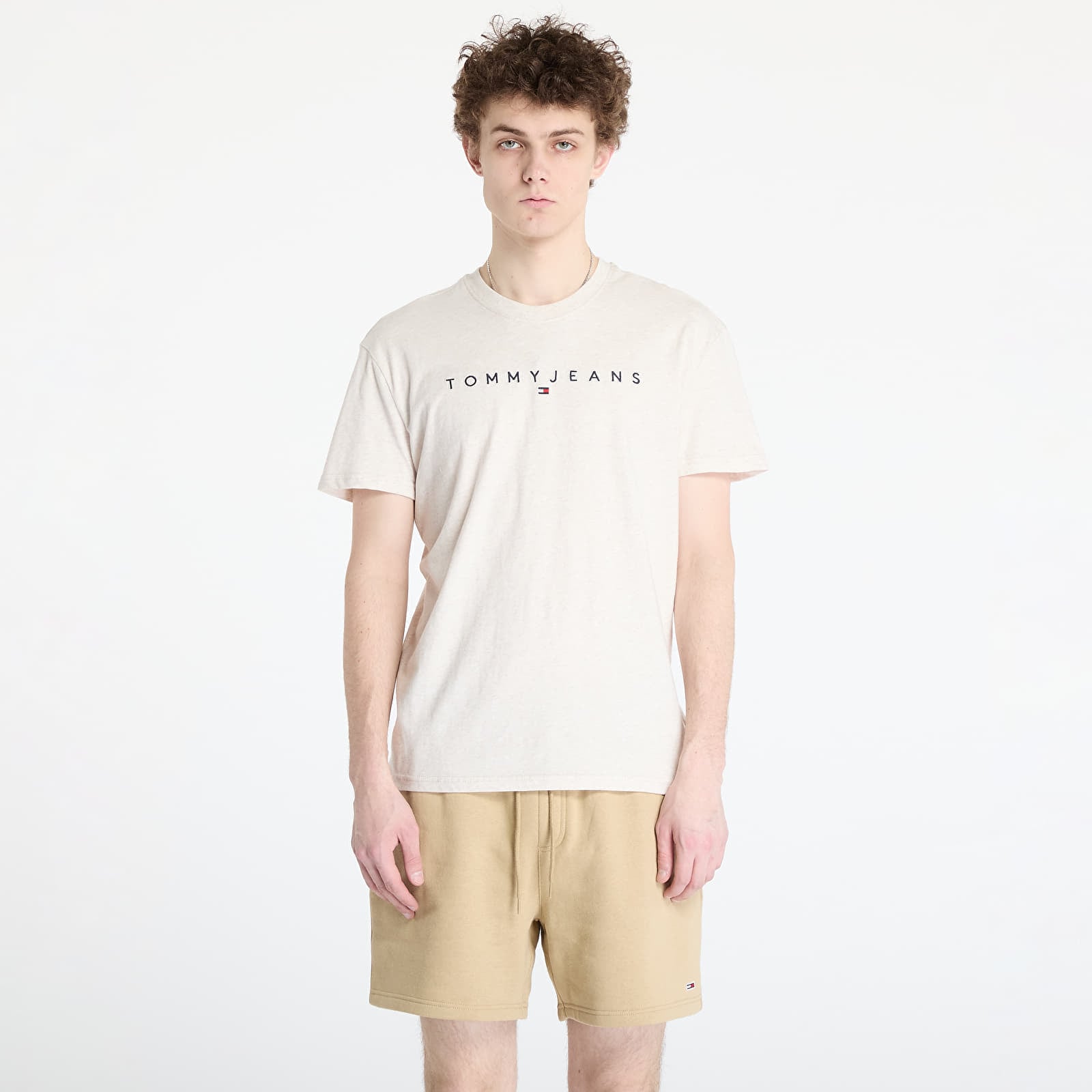 Tricou Tommy Jeans Regular Linear Logo Tee Beige M