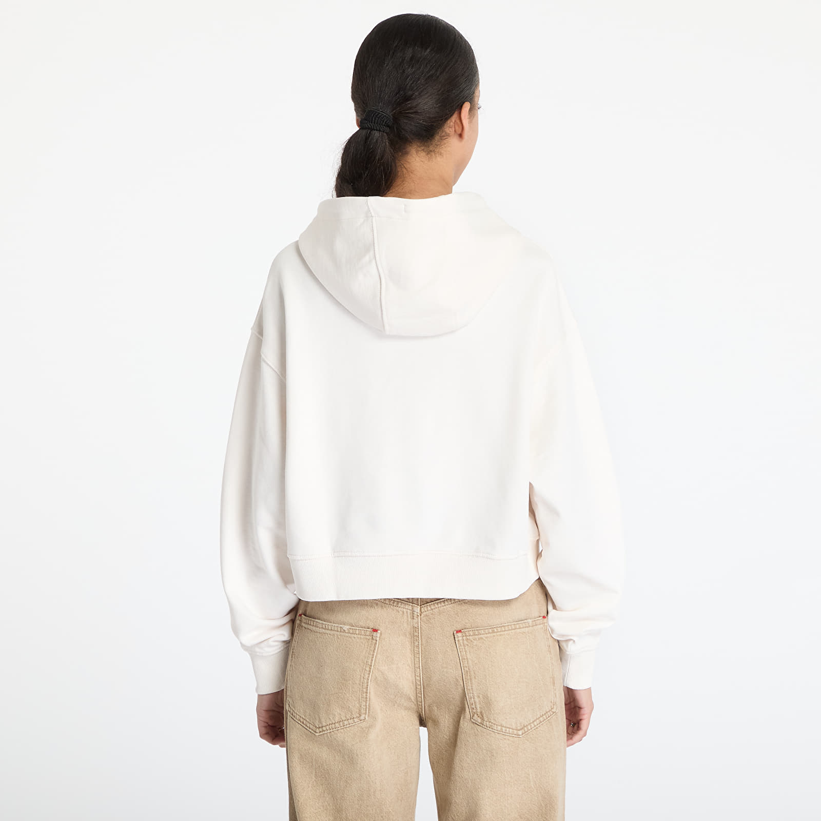 Bluzy damskie Tommy Jeans Relaxed Cropped Script Hoodie White