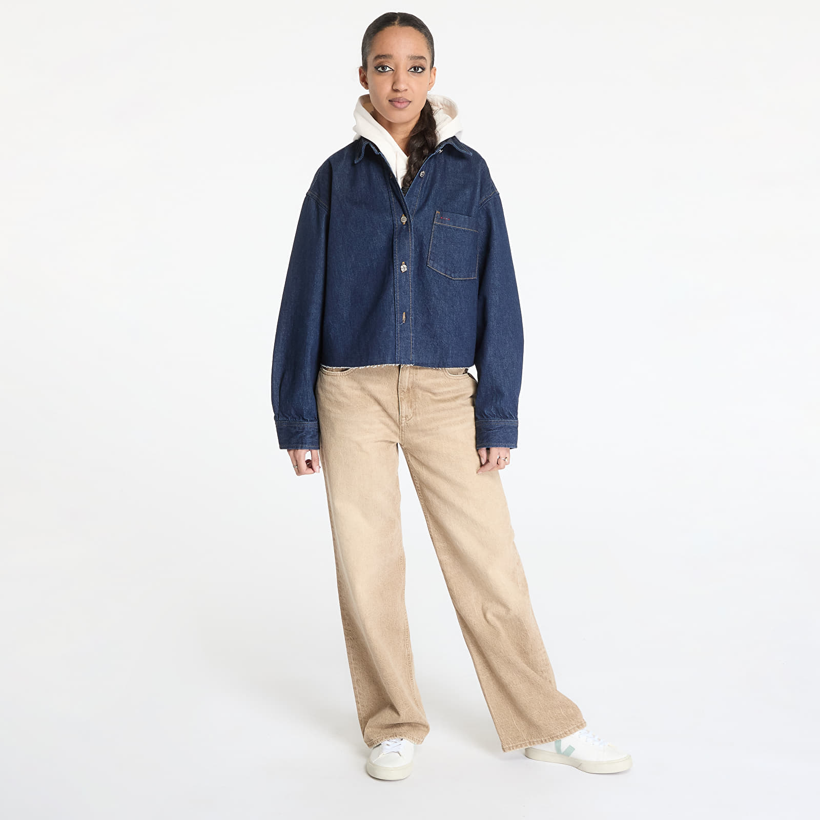 Női kabátok Tommy Jeans Cropped Denim Shirt Jacket Denim