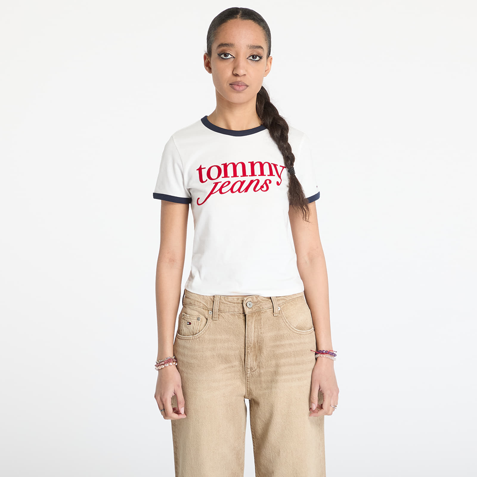 Moteriški marškinėliai Tommy Jeans Slim Script Tee White