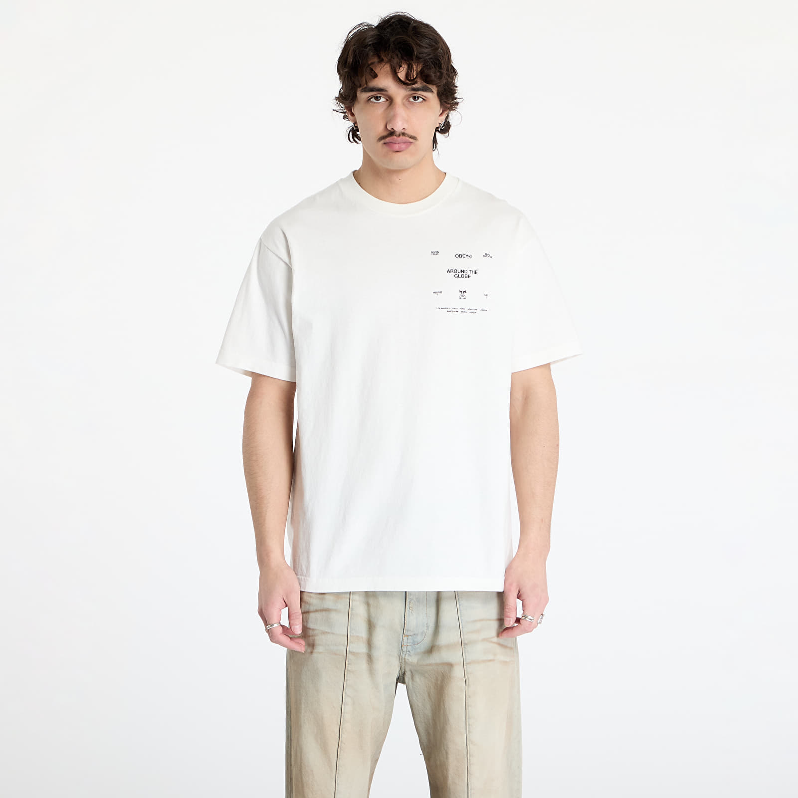 Moške majice OBEY Around The Globe T-Shirt Pigment Vintage White