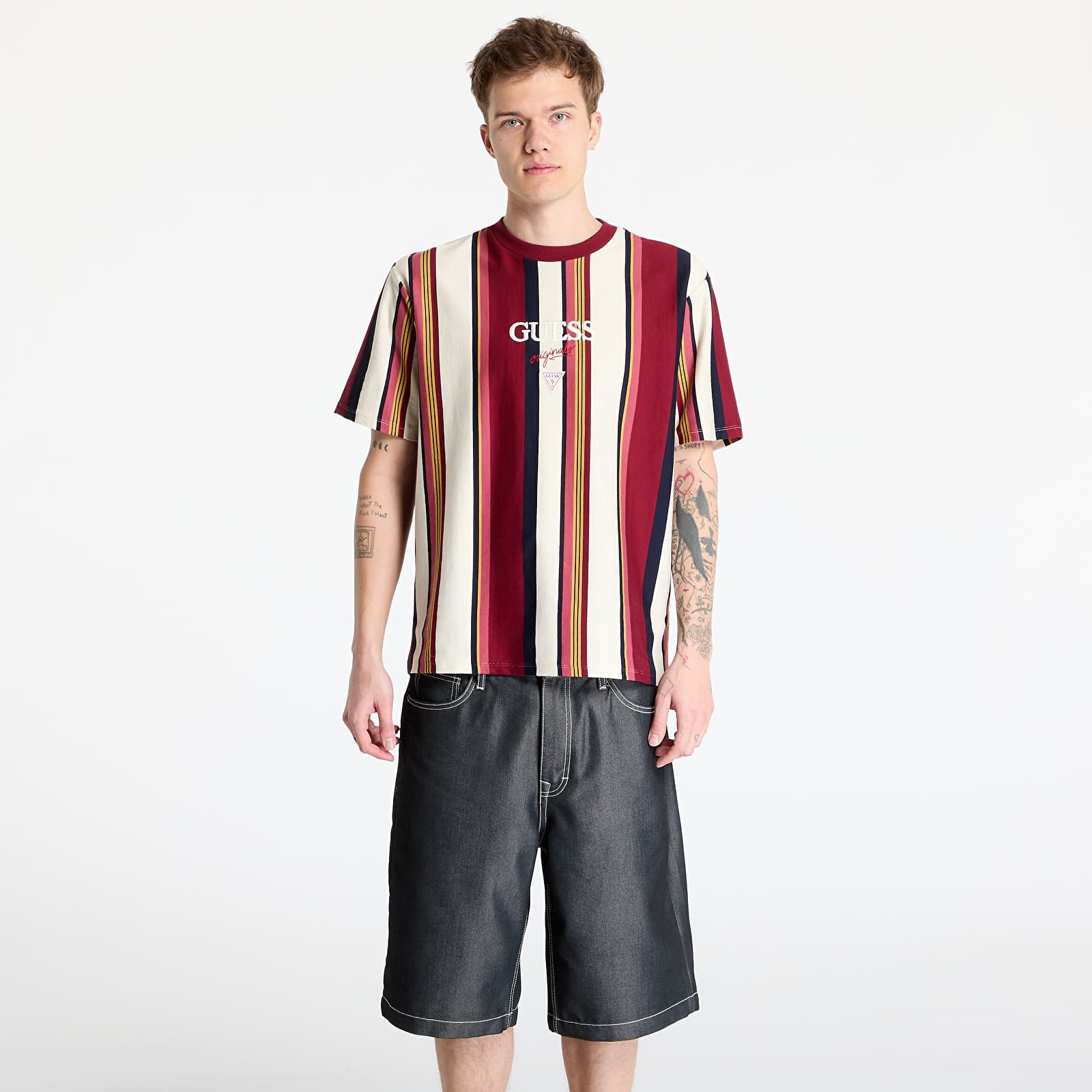 Koszulki GUESS Originals Go Vertical Stripe Tee Vino Multi