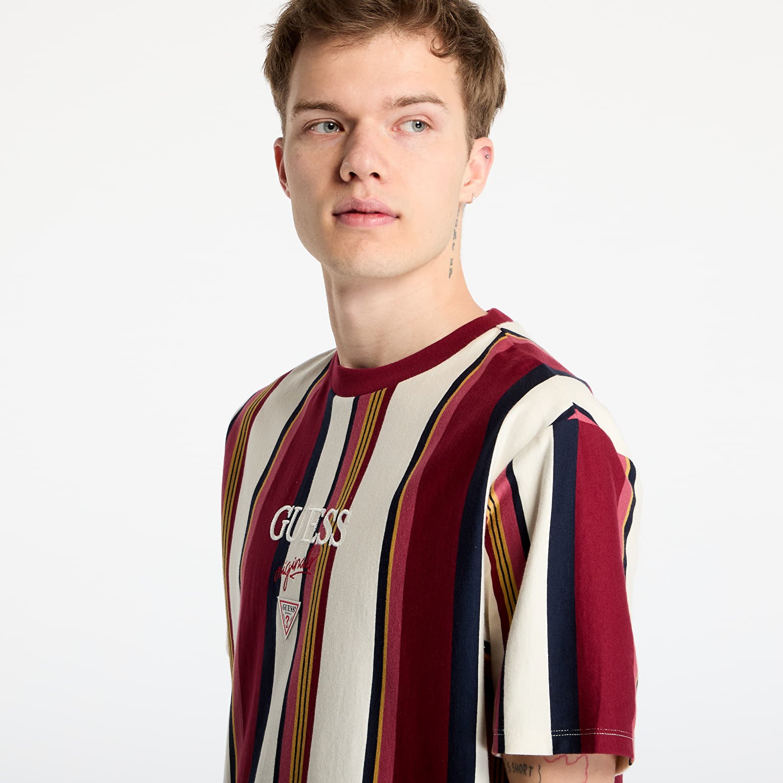Koszulki GUESS Originals Go Vertical Stripe Tee Vino Multi