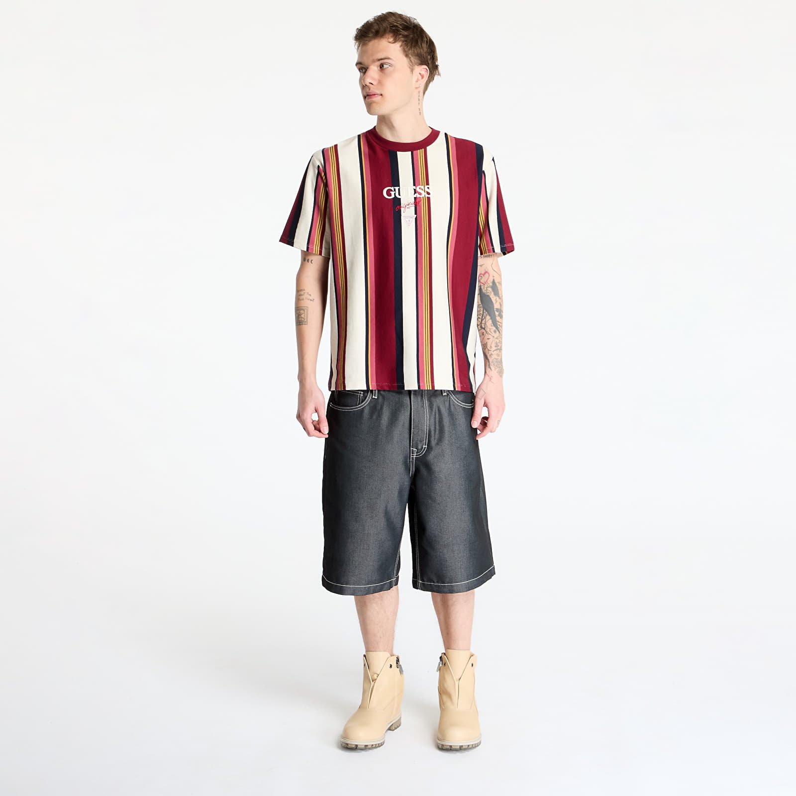 Koszulki GUESS Originals Go Vertical Stripe Tee Vino Multi