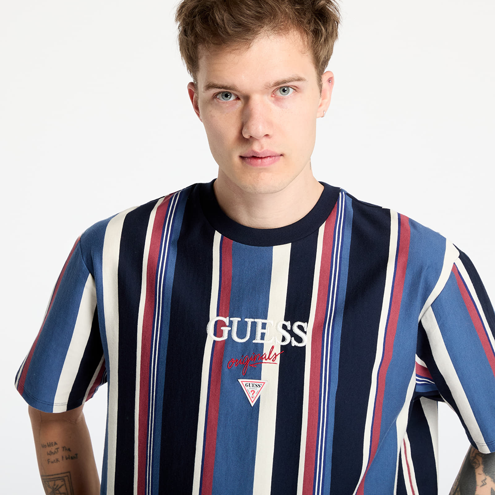 Majice GUESS Originals Go Vertical Stripe Tee Pennant Blue Multi