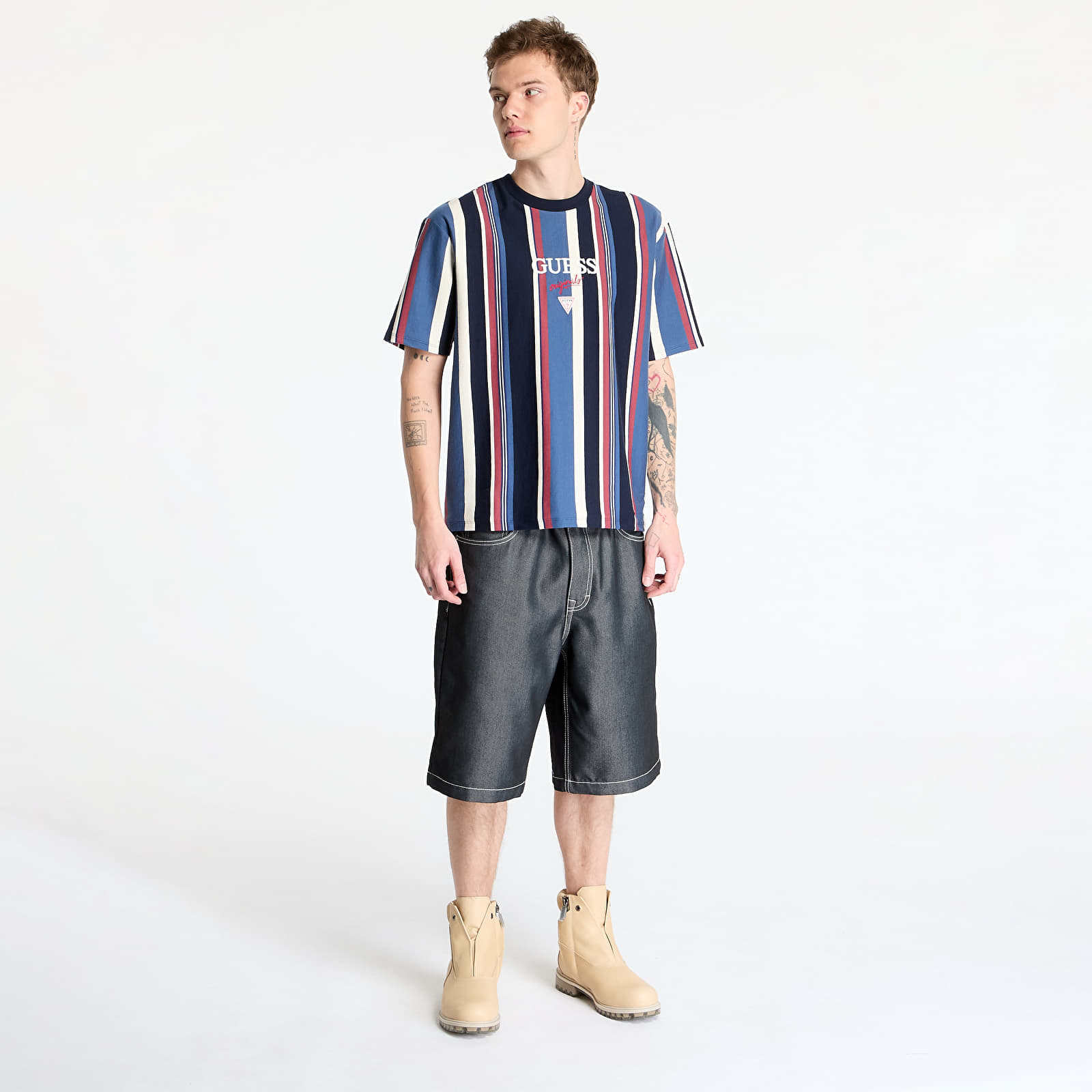 Majice GUESS Originals Go Vertical Stripe Tee Pennant Blue Multi