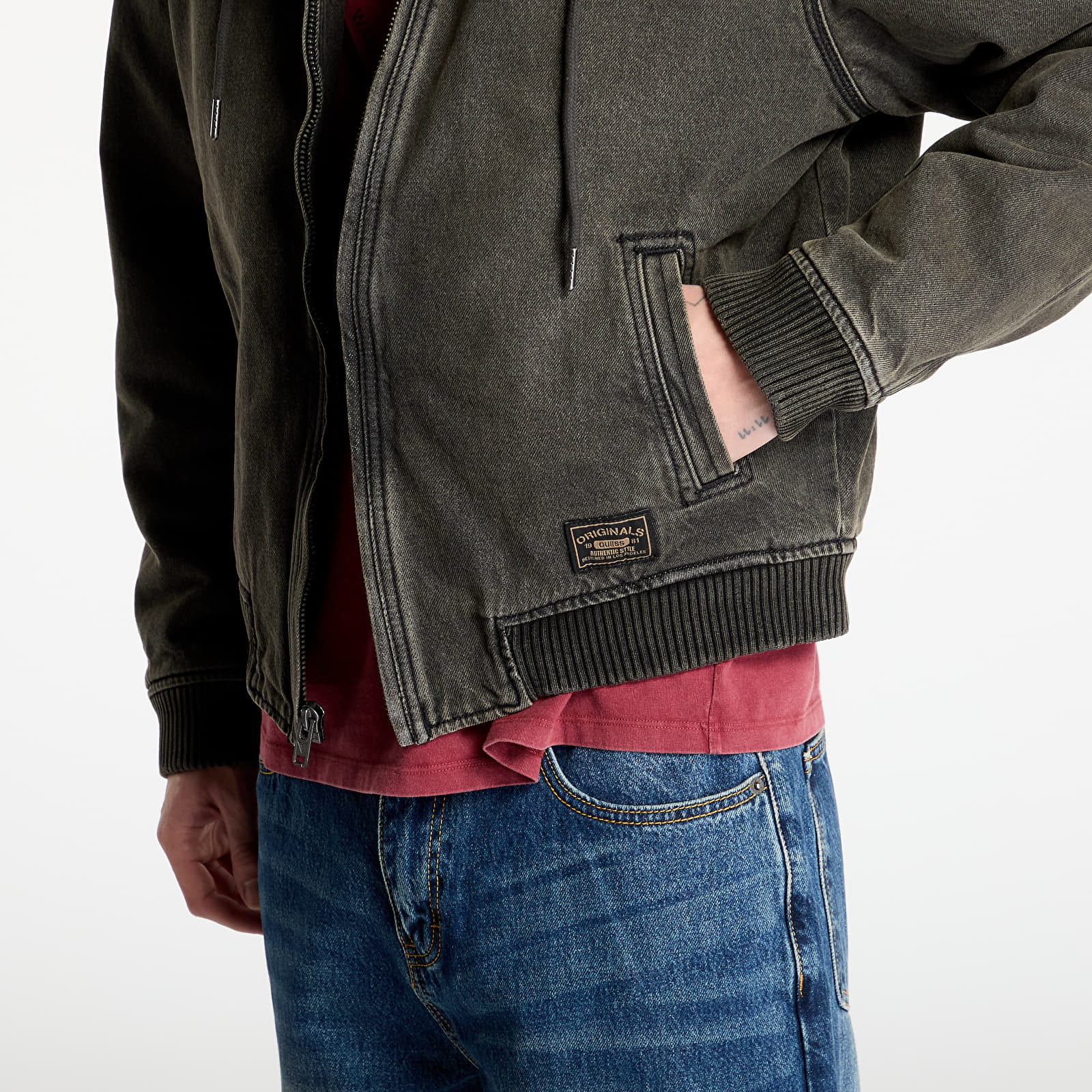 Joped Guess Originals Black Sanded Denim Hoodie Go Sanded Black Wash