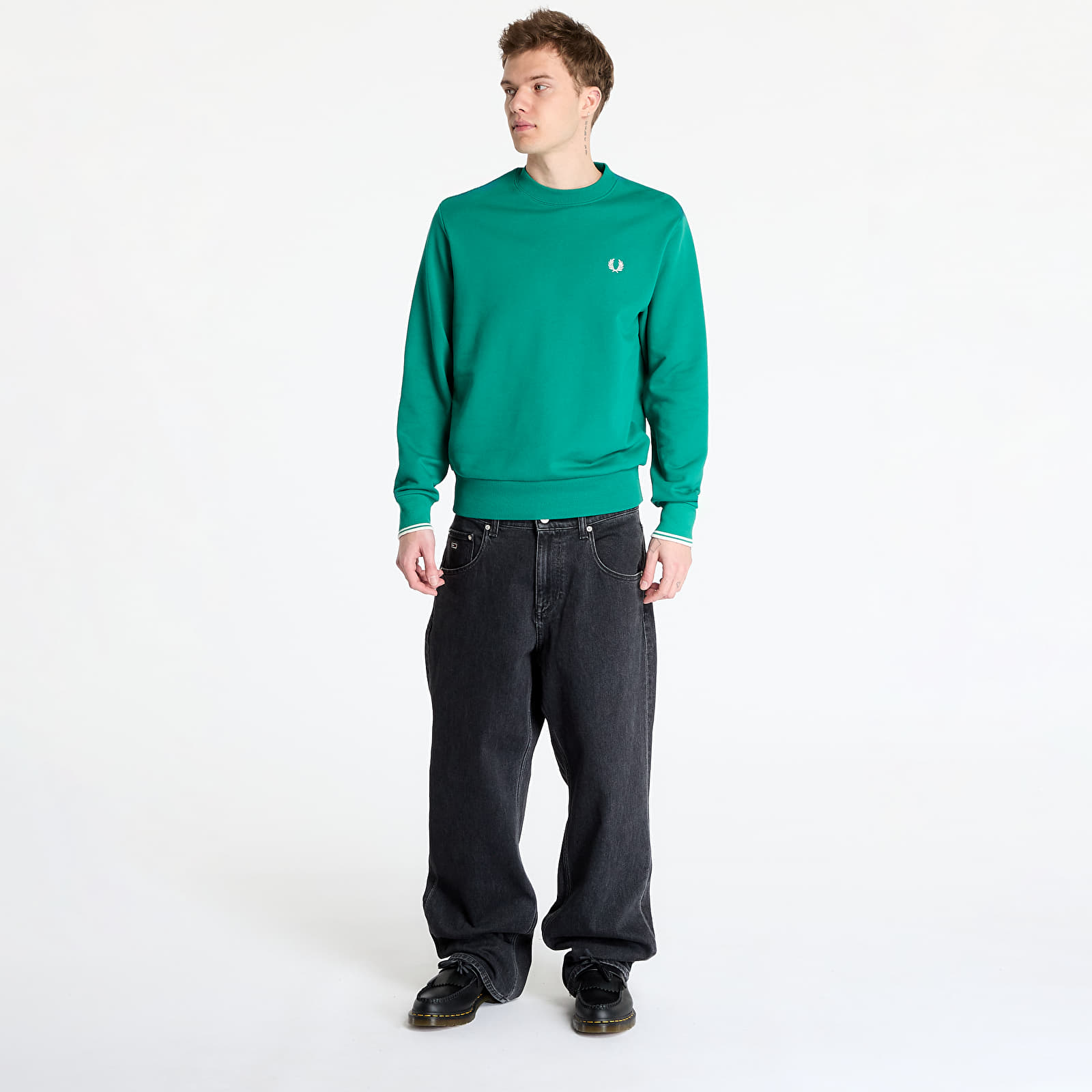 Sudaderas de hombre FRED PERRY Crew Neck Sweatshirt Label Green
