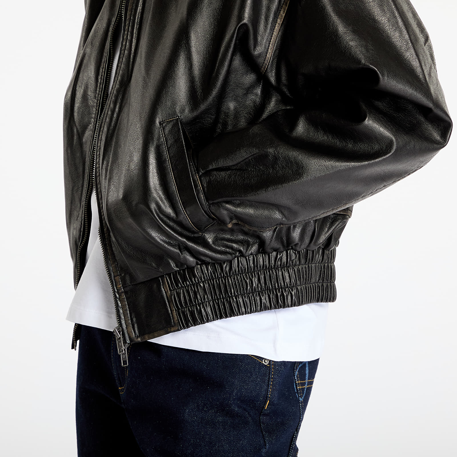 Jakas Guess Originals Pu Distress Leather Bomber Jet Black Multi