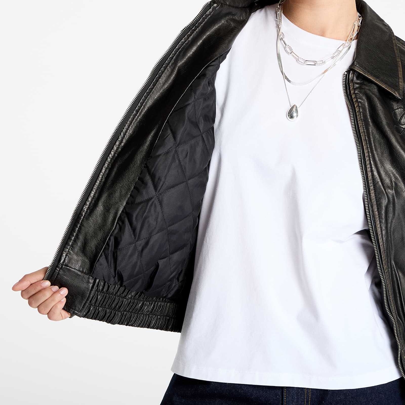 Jakas Guess Originals Pu Distress Leather Bomber Jet Black Multi