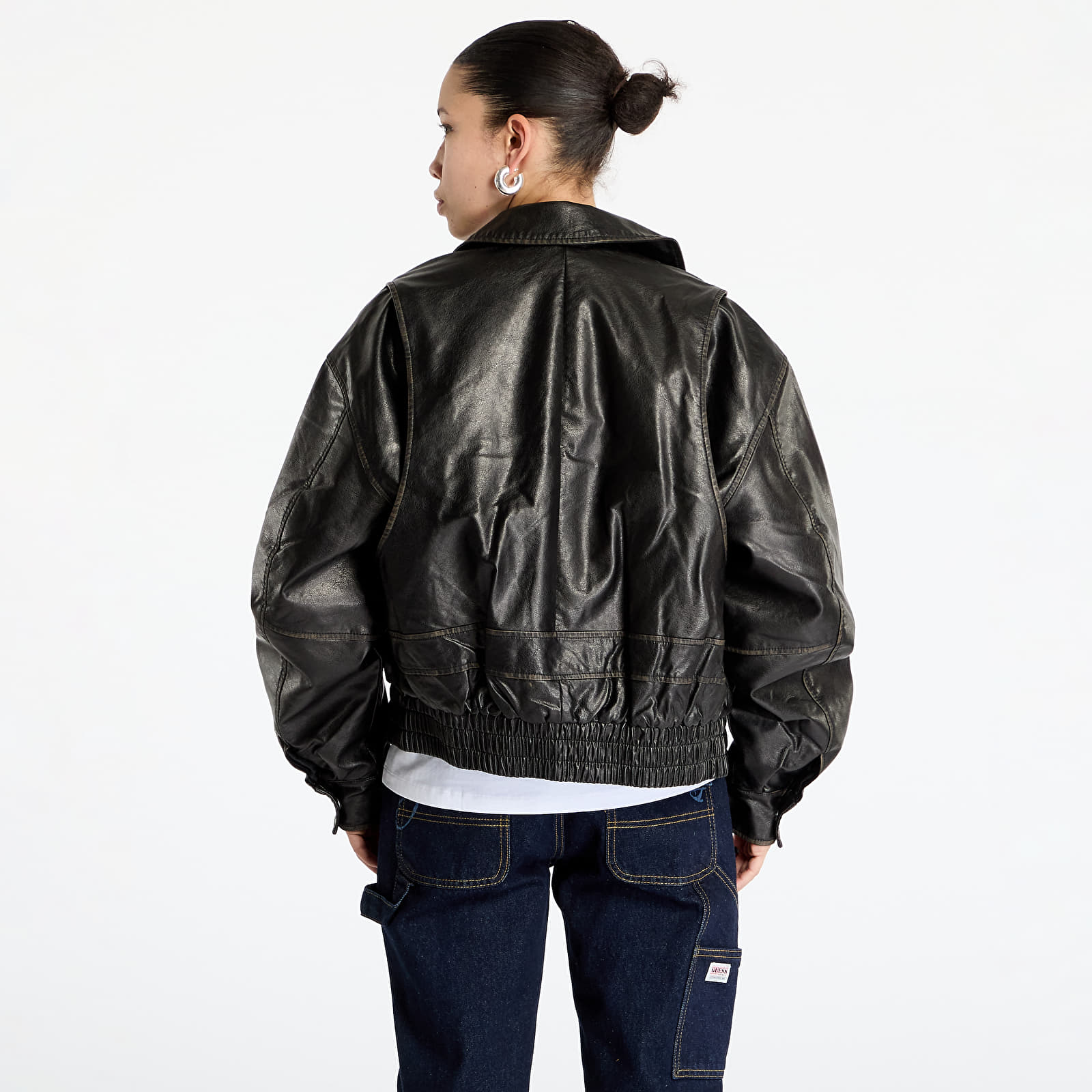 Jakas Guess Originals Pu Distress Leather Bomber Jet Black Multi