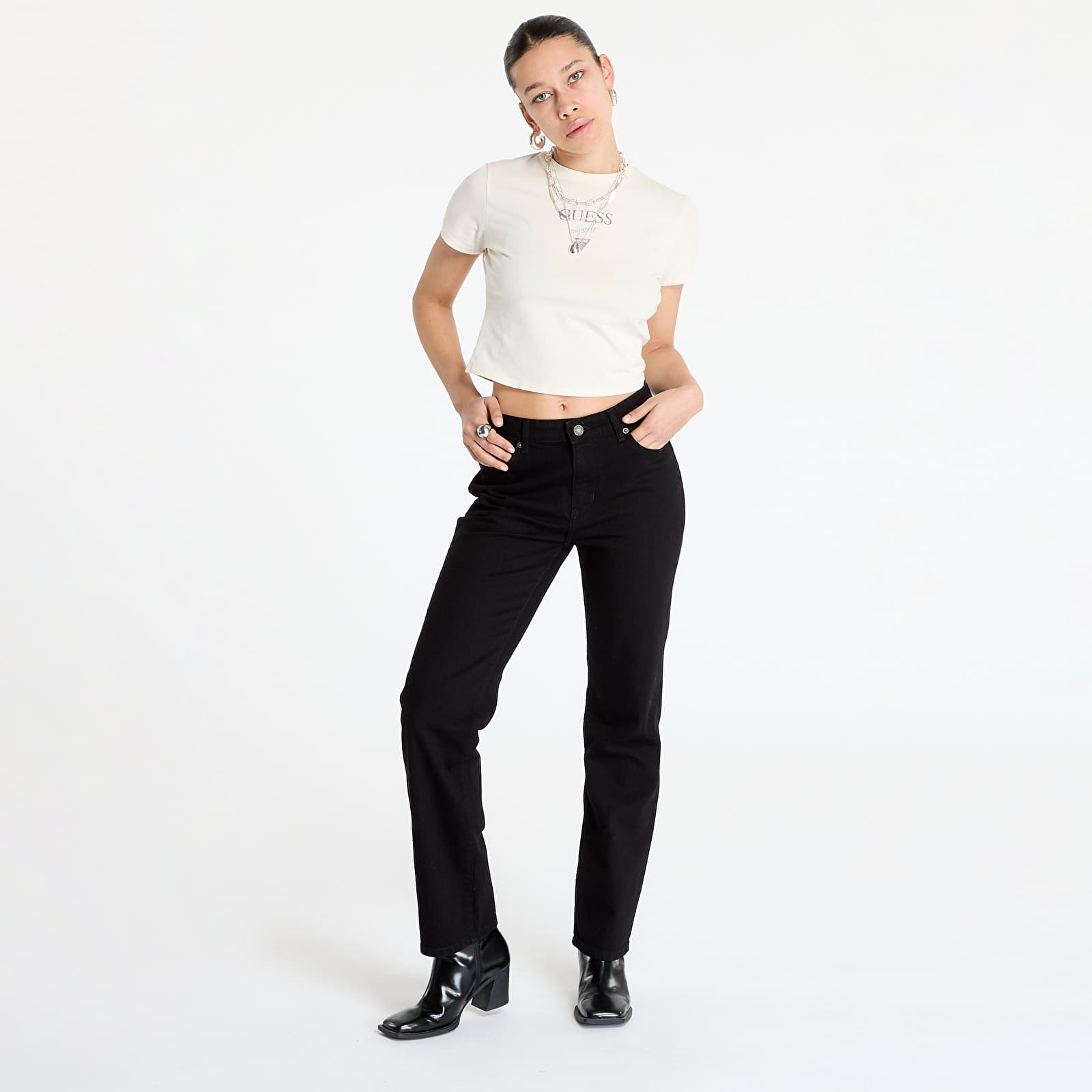 Jeans and trousers Guess JEANS G08 Women's Mid-Rise Straight Jeans Black Overdye