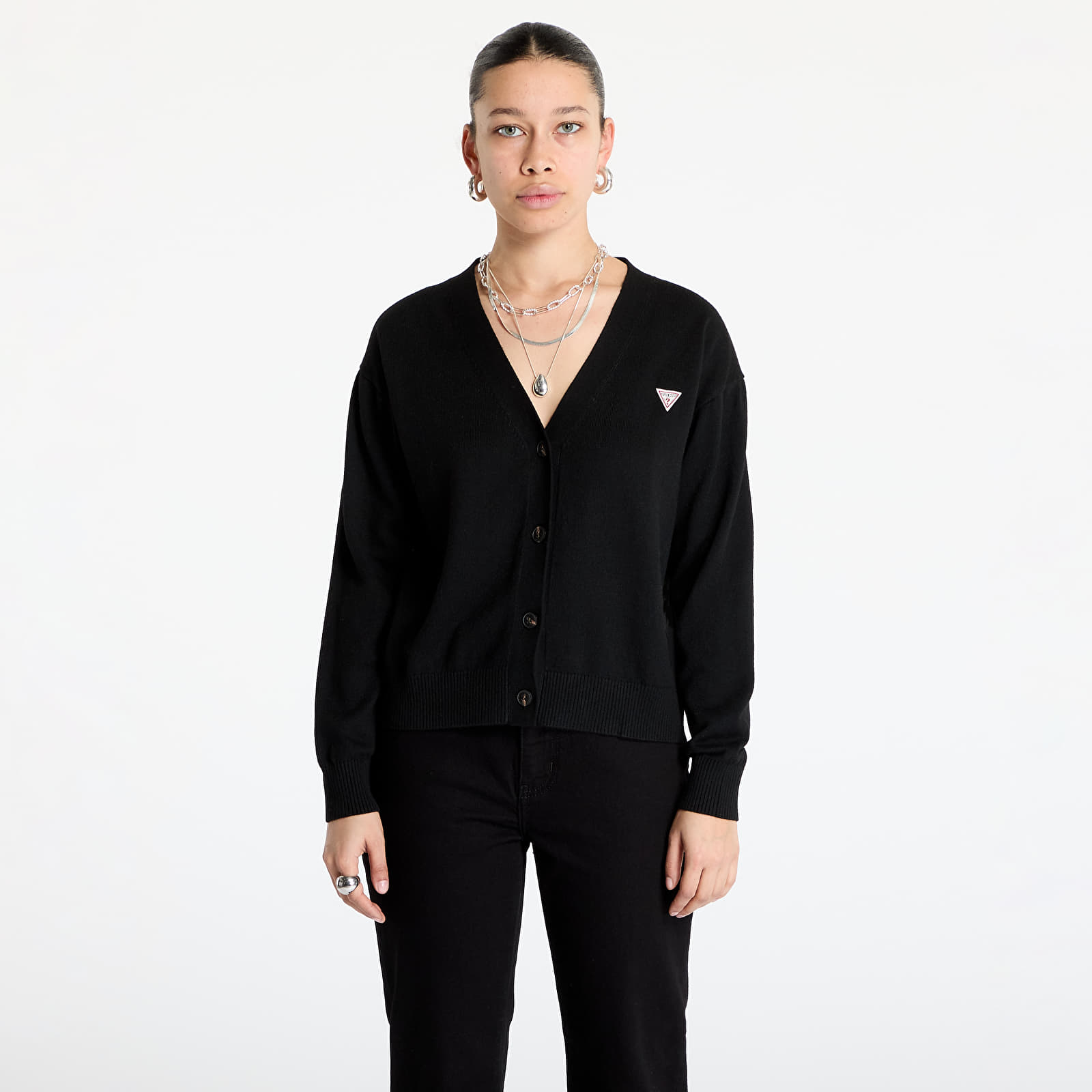 Sviitrid ja kampsunid Guess JEANS Silk and Wool-Blend Mini Triangle Cardigan Jet Black A996