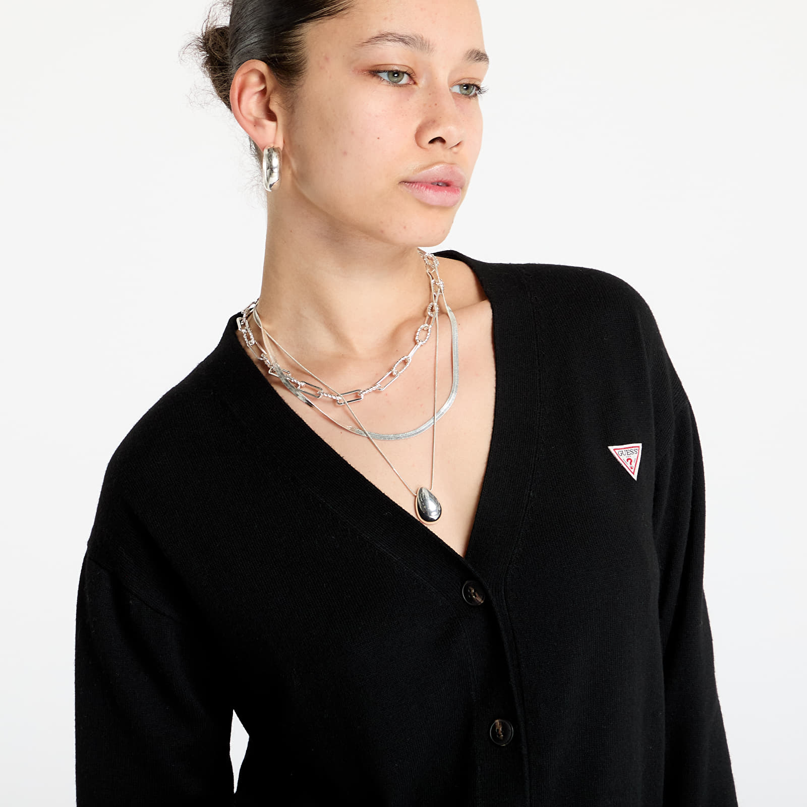 Sviitrid ja kampsunid Guess JEANS Silk and Wool-Blend Mini Triangle Cardigan Jet Black A996
