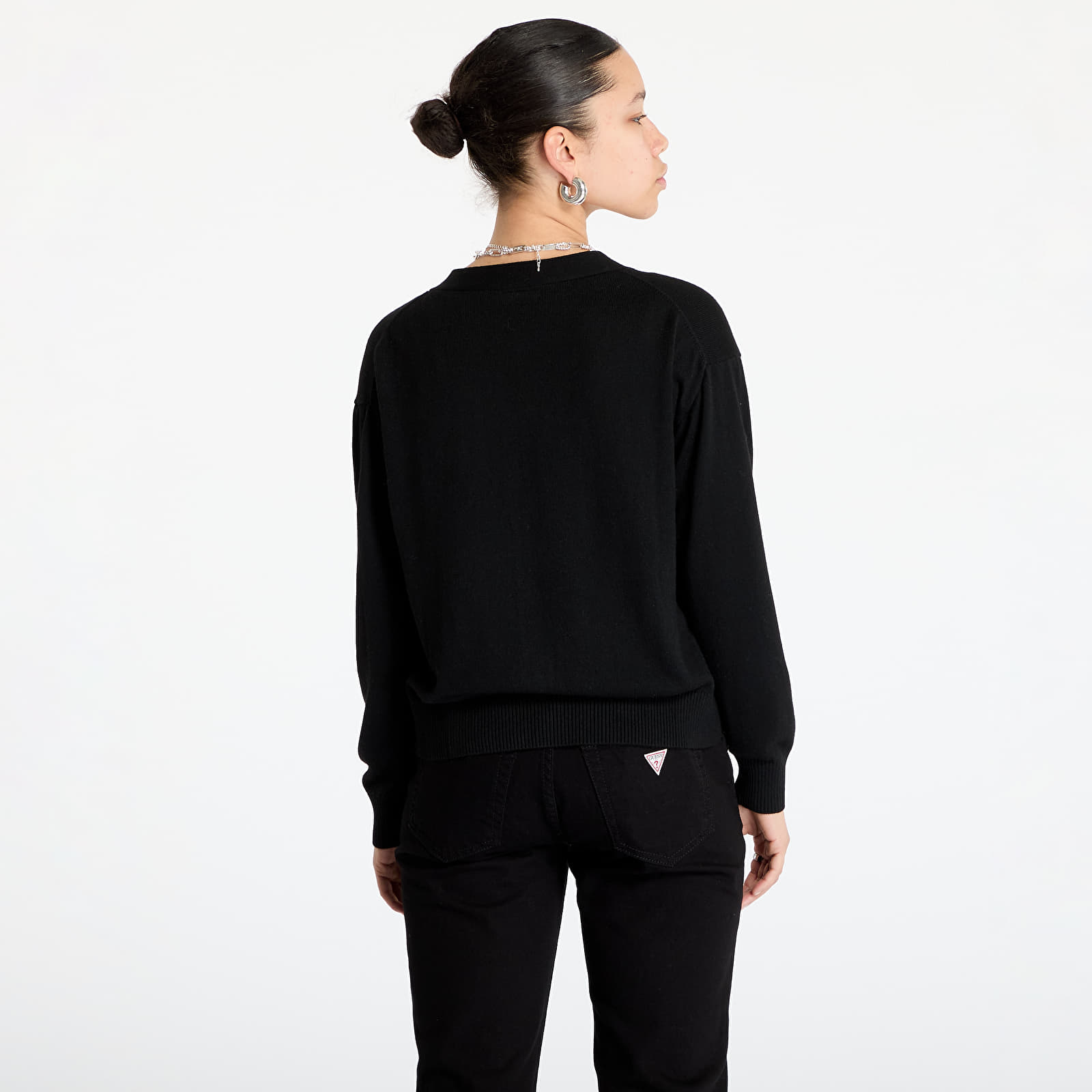 Sviitrid ja kampsunid Guess JEANS Silk and Wool-Blend Mini Triangle Cardigan Jet Black A996