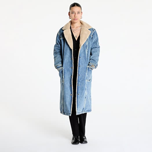 Jas Guess Originals Fur Denim Coat Go Fez Medium Wash