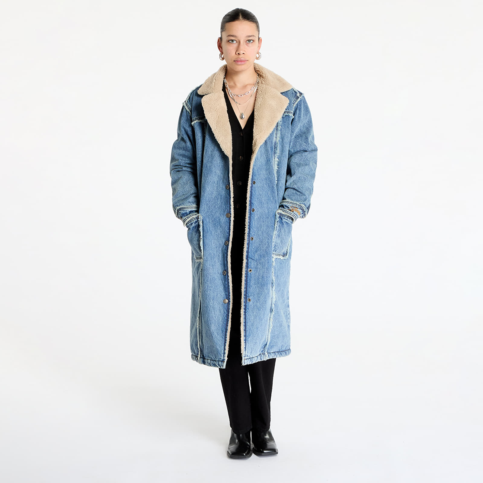 Kurtki Guess Originals Fur Denim Coat Go Fez Medium Wash