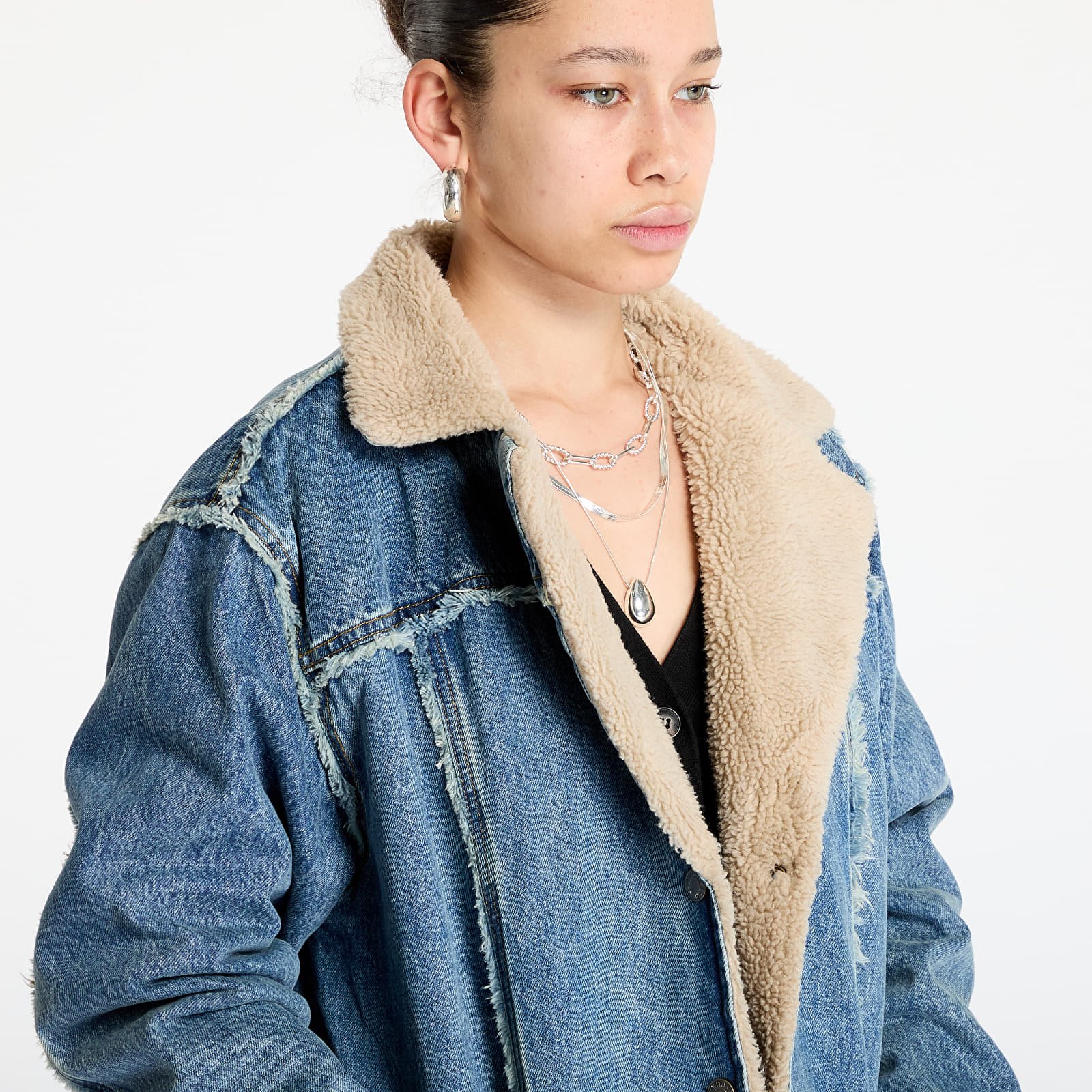 Kurtki Guess Originals Fur Denim Coat Go Fez Medium Wash