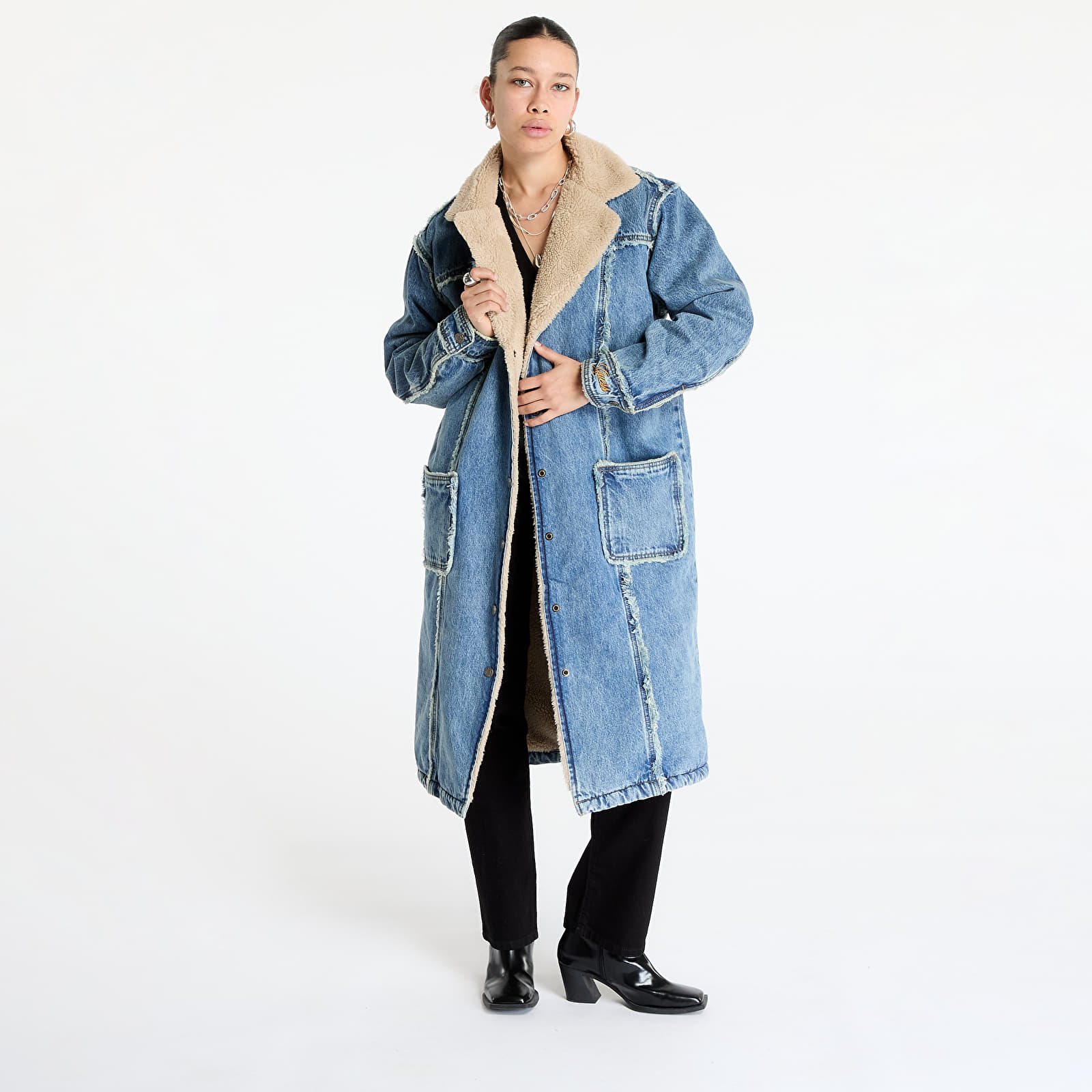 Kurtki Guess Originals Fur Denim Coat Go Fez Medium Wash