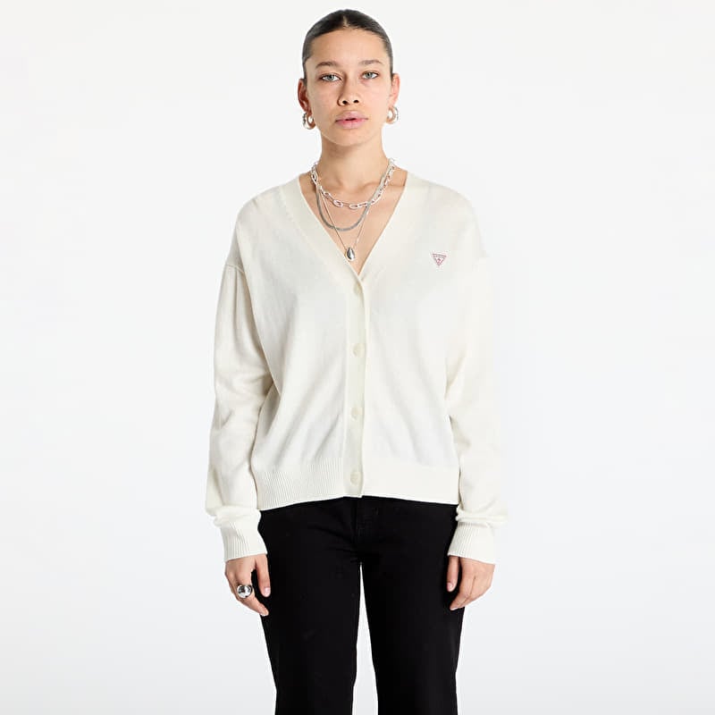 Sweater Guess JEANS Silk and Wool-Blend Mini Triangle Cardigan Warm White