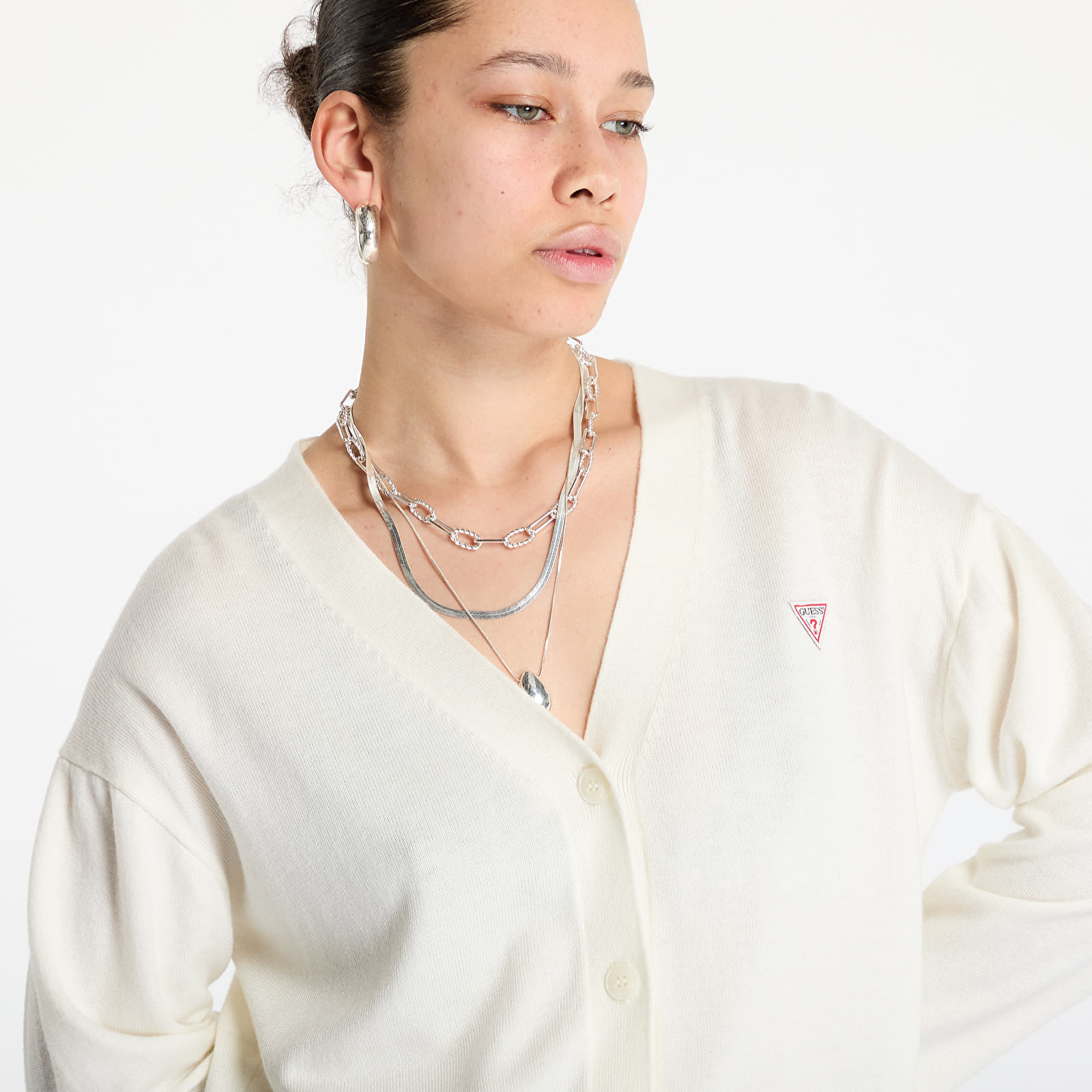 Sweatshirts und Pullover Guess JEANS Silk and Wool-Blend Mini Triangle Cardigan Warm White