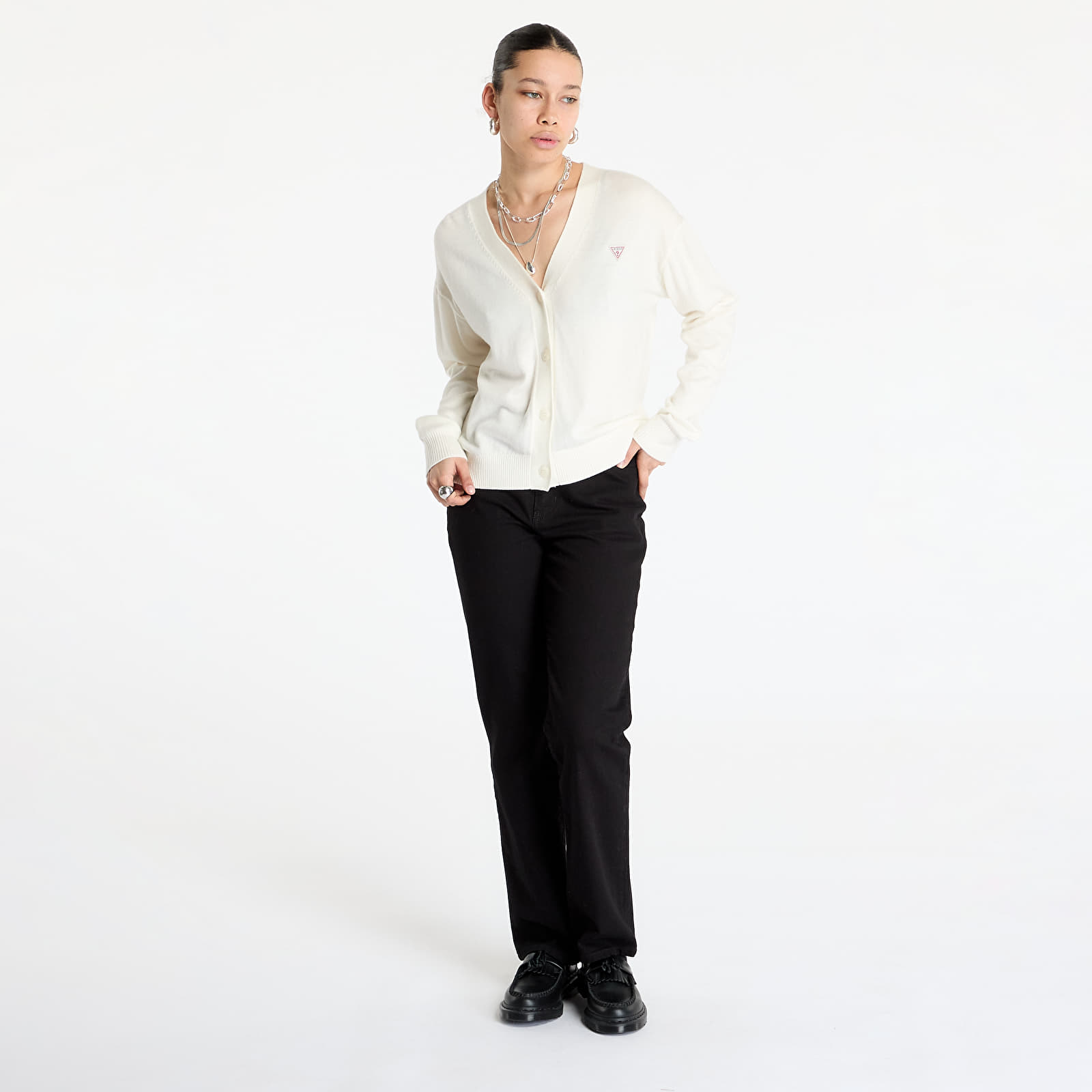 Sweatshirts und Pullover Guess JEANS Silk and Wool-Blend Mini Triangle Cardigan Warm White