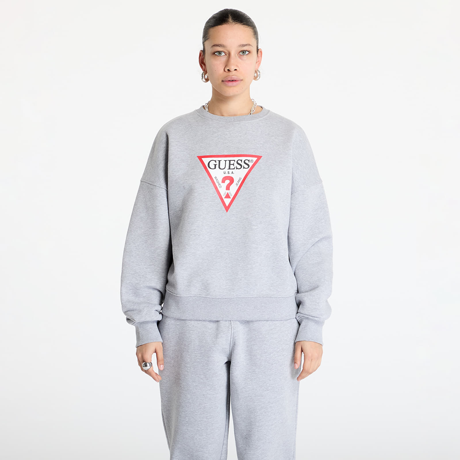 Sweatshirts Guess JEANS Oversized Iconic Triangle Sweat Medium Grey Heath