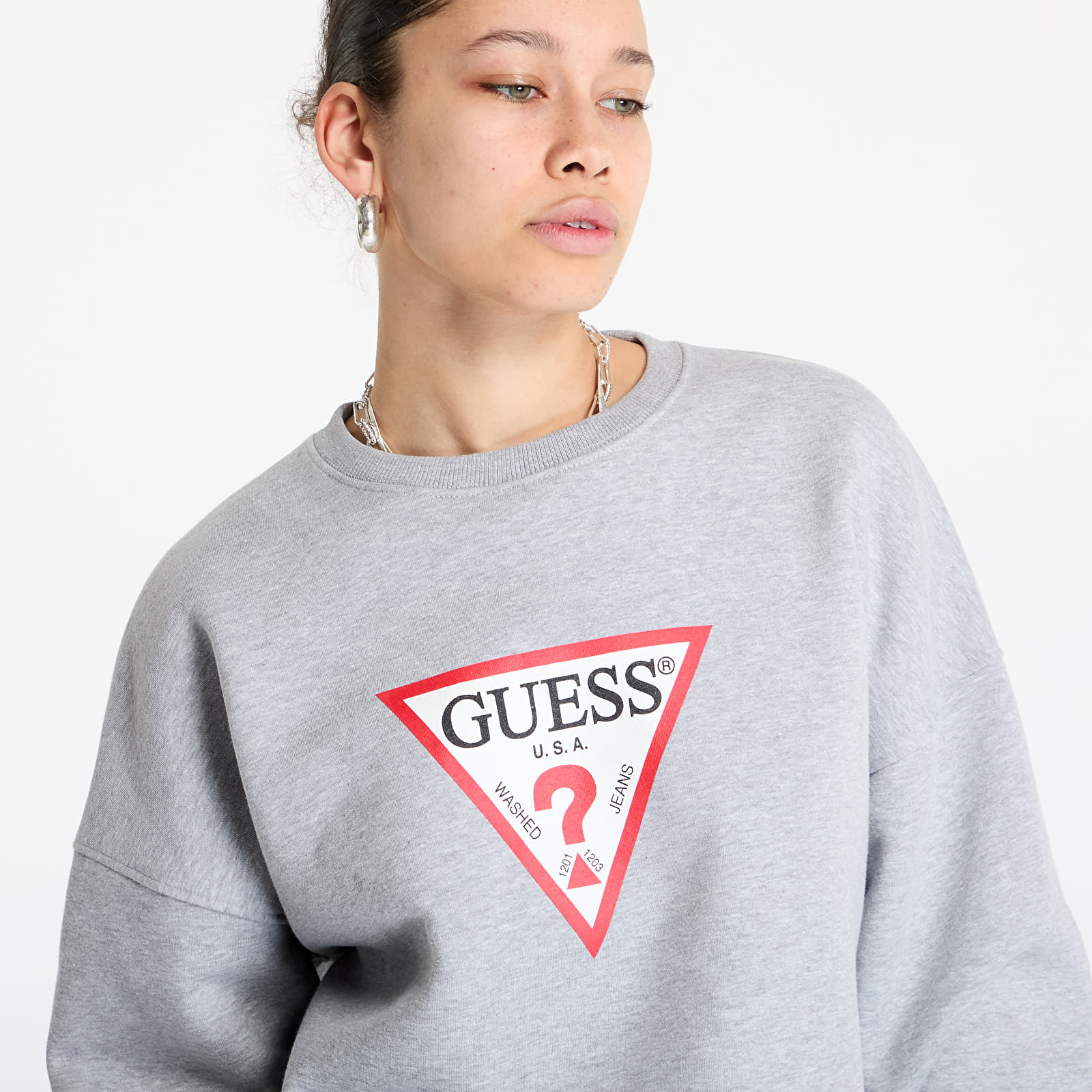 Sweatshirts Guess JEANS Oversized Iconic Triangle Sweat Medium Grey Heath