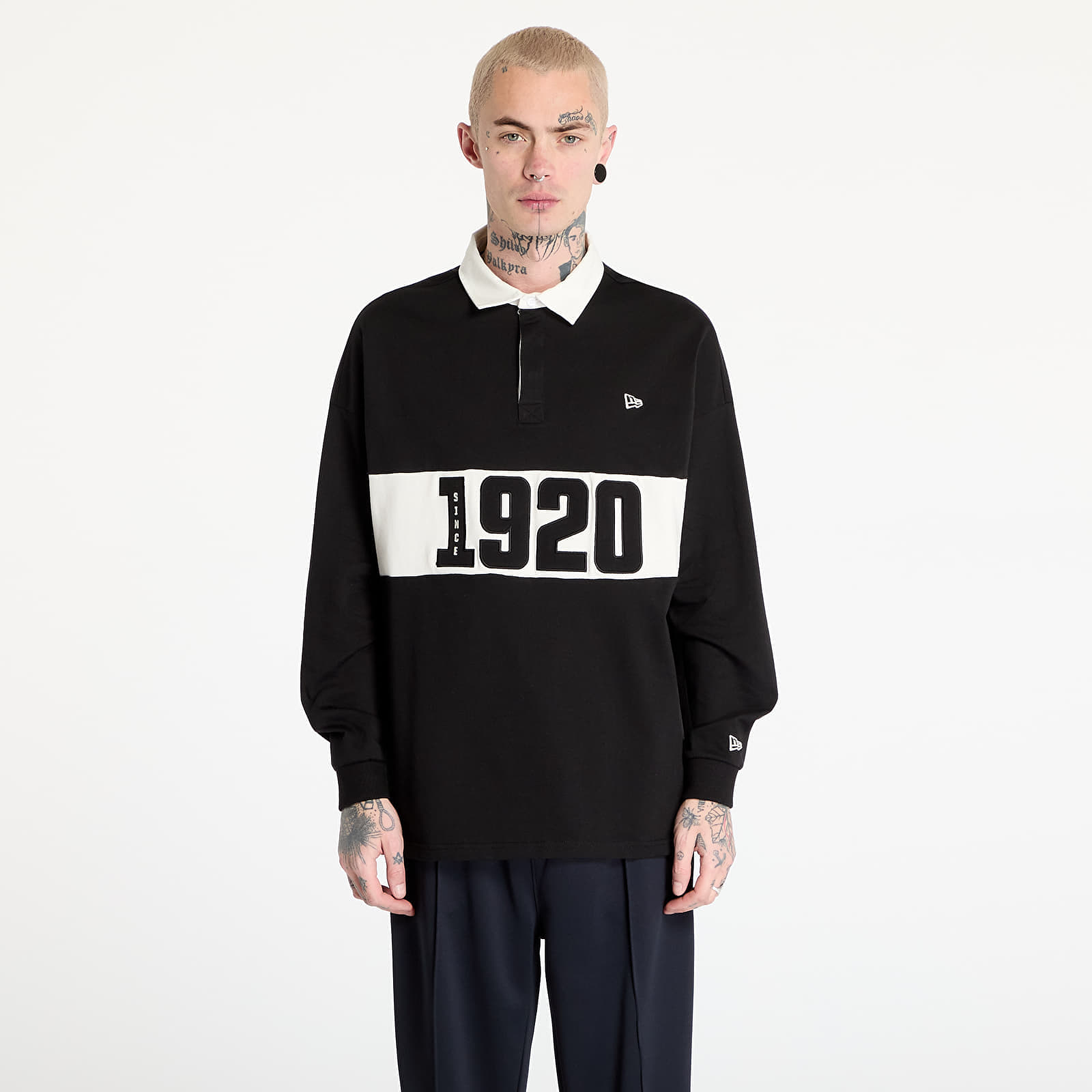 Póló New Era Drop Shoulder Rugby Shirt UNISEX Black S akciós termékkép 1