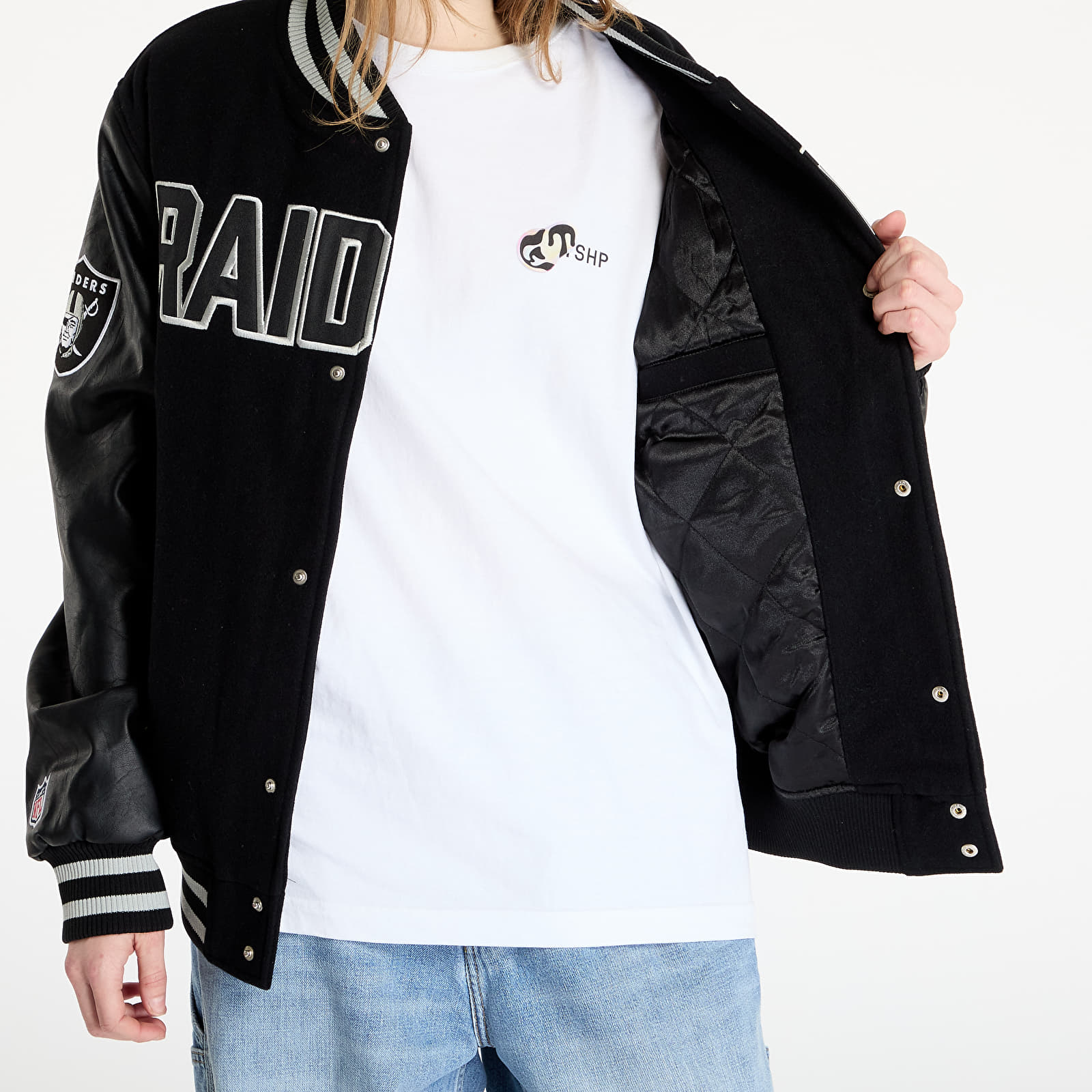 Kurtki bomberki męskie New Era NFL Las Vegas Raiders Varsity Jacket UNISEX Black