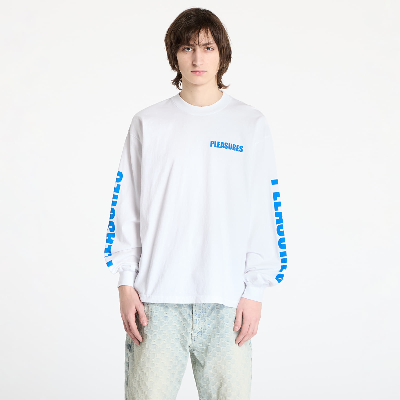 Moške majice PLEASURES Impact Staff Long Sleeve T-Shirt White