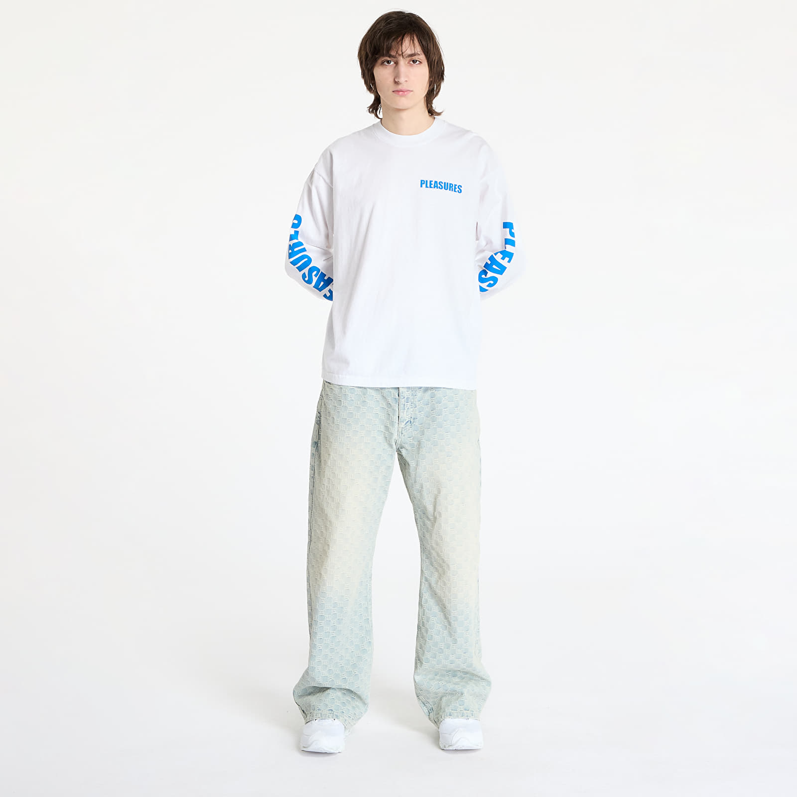 Moške majice PLEASURES Impact Staff Long Sleeve T-Shirt White