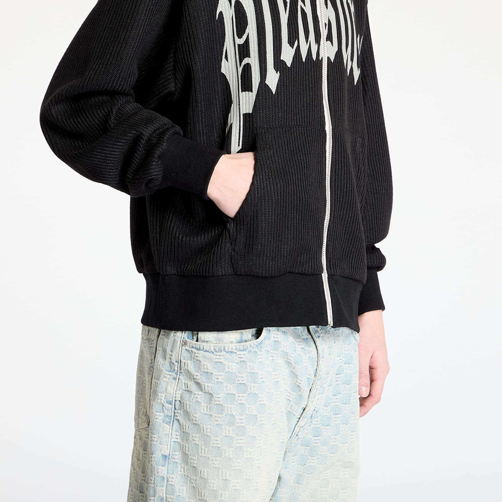 Sweatshirts and Sweaters PLEASURES Twitch Knitted Zip Hoodie Black
