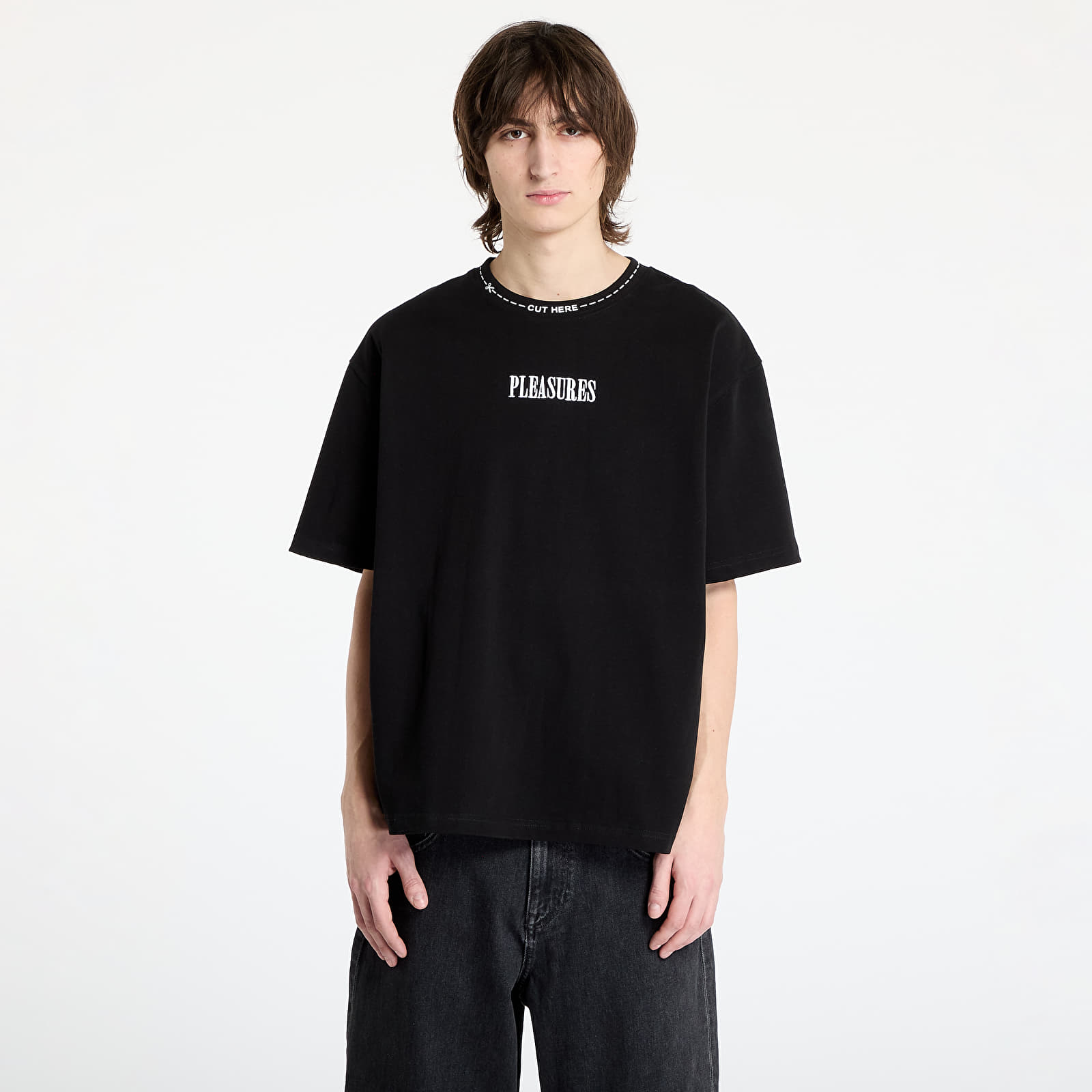 T-shirts til mænd PLEASURES Cut Here Heavyweight T-Shirt Black