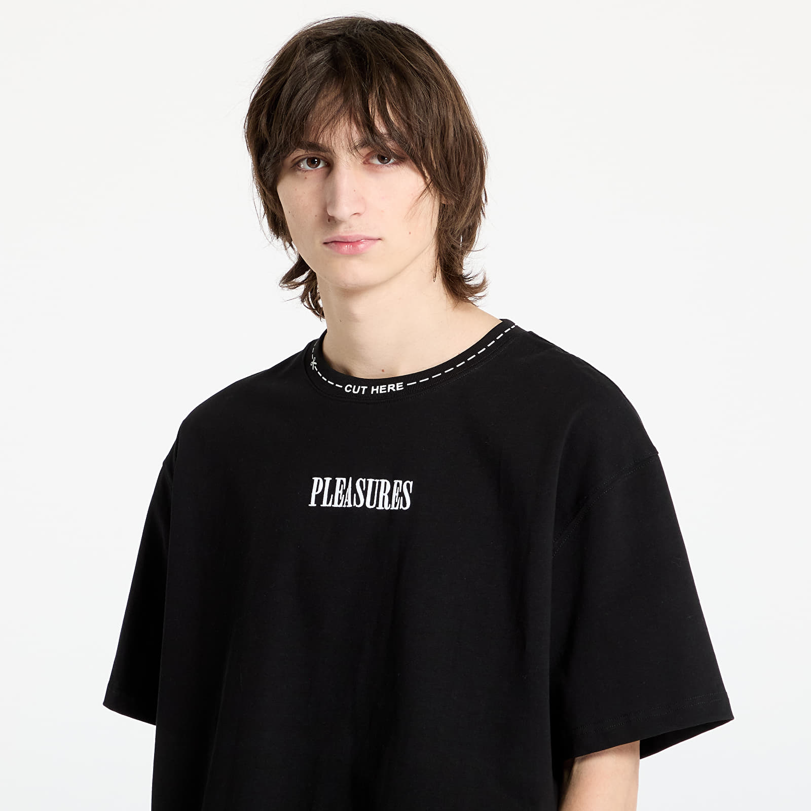 T-shirts til mænd PLEASURES Cut Here Heavyweight T-Shirt Black