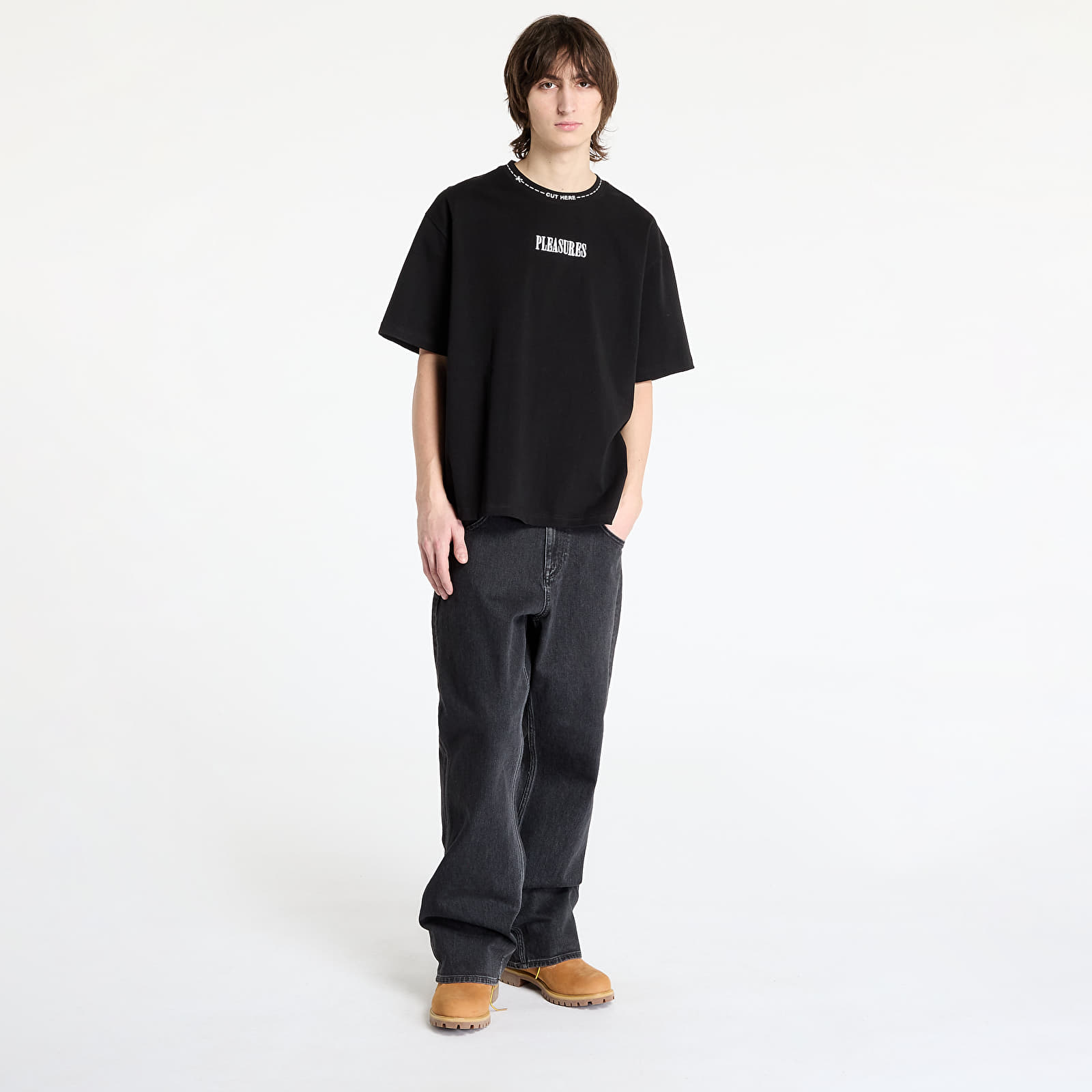 T-shirts til mænd PLEASURES Cut Here Heavyweight T-Shirt Black