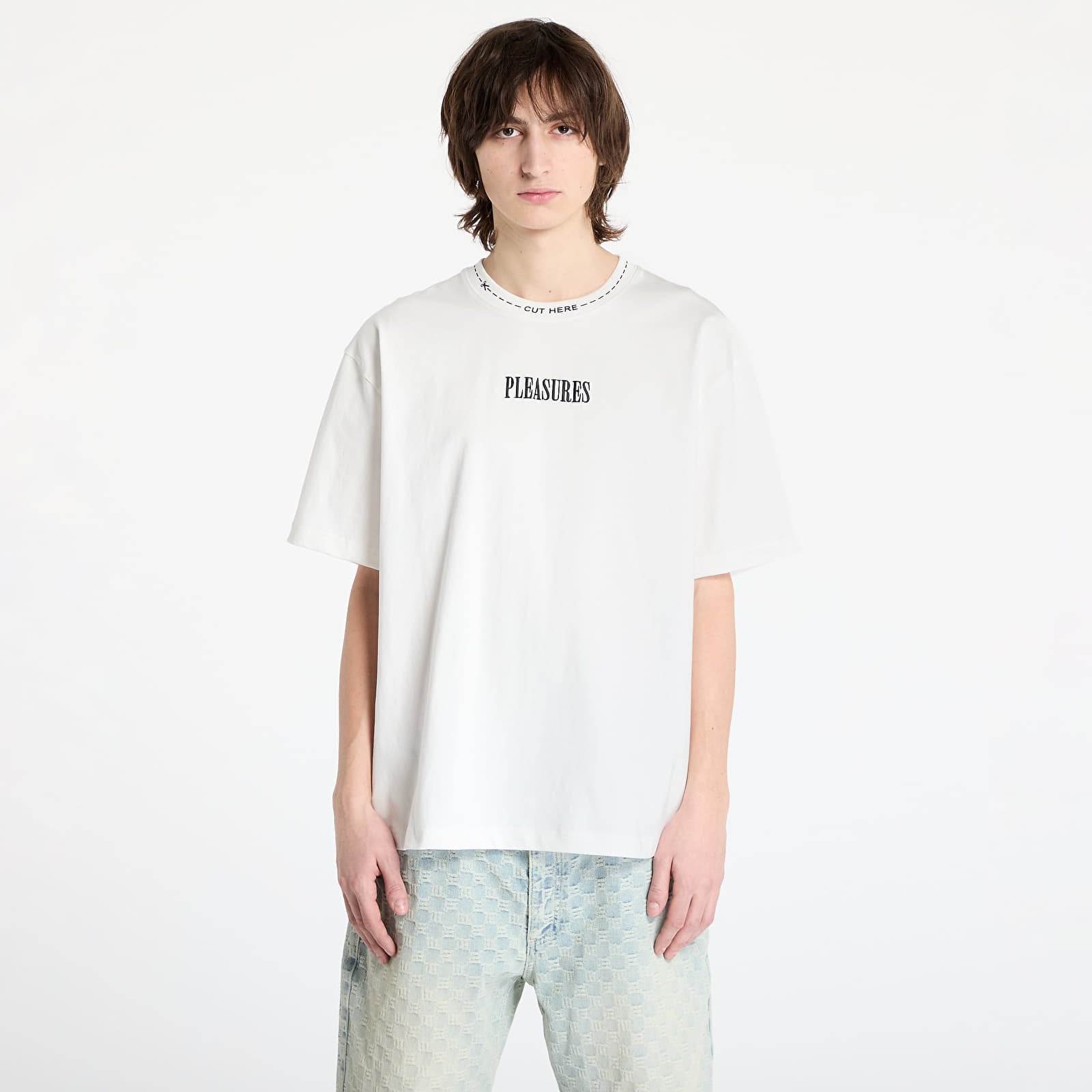 Moške majice PLEASURES Cut Here Heavyweight T-Shirt White