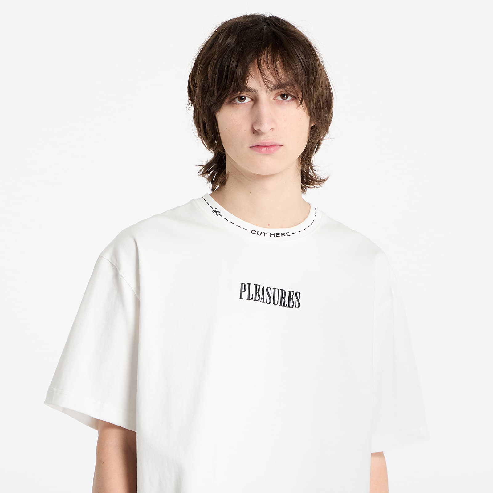 Moške majice PLEASURES Cut Here Heavyweight T-Shirt White