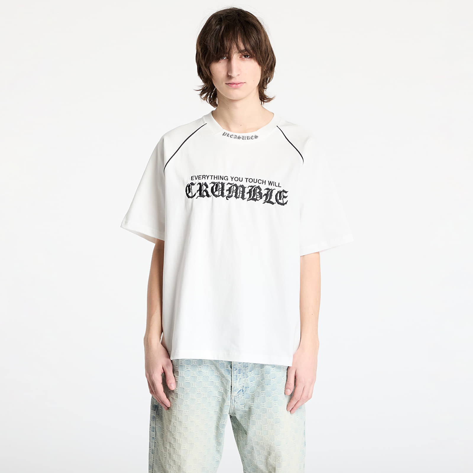 T-skjorter for menn PLEASURES Crumble Heavyweight Raglan White