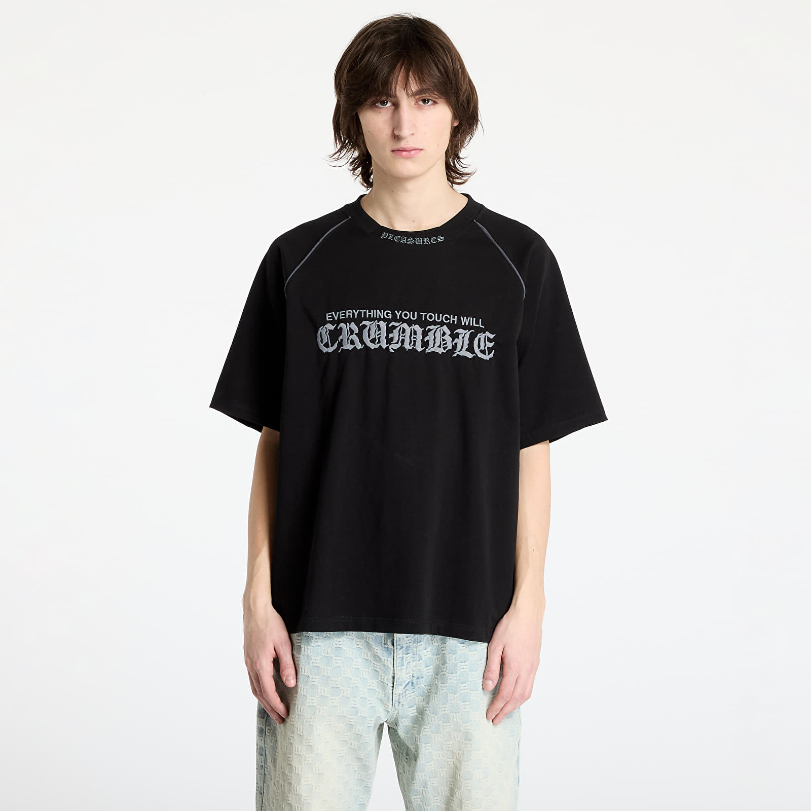 Men's T-shirts PLEASURES Crumble Heavyweight Raglan Black
