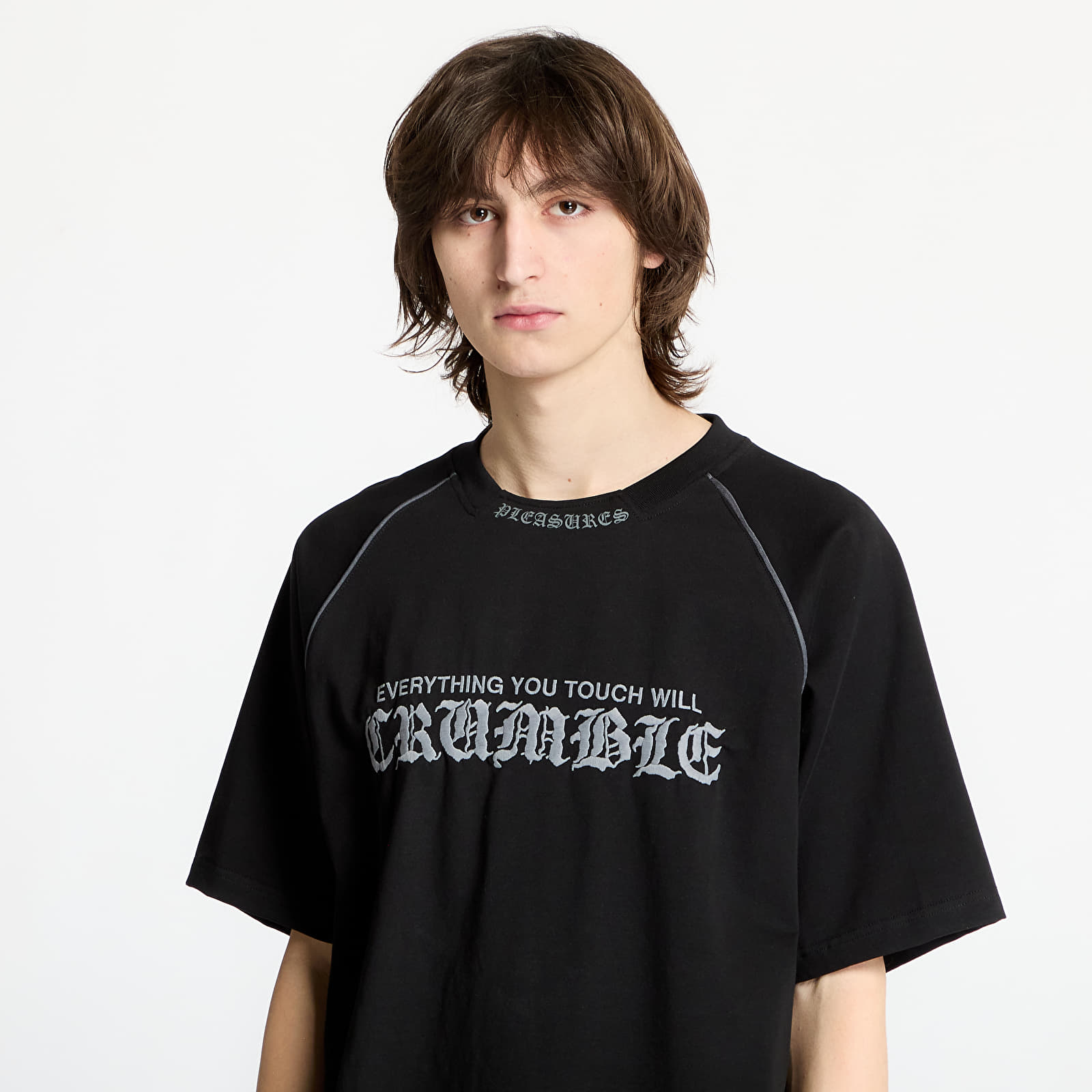 Men's T-shirts PLEASURES Crumble Heavyweight Raglan Black