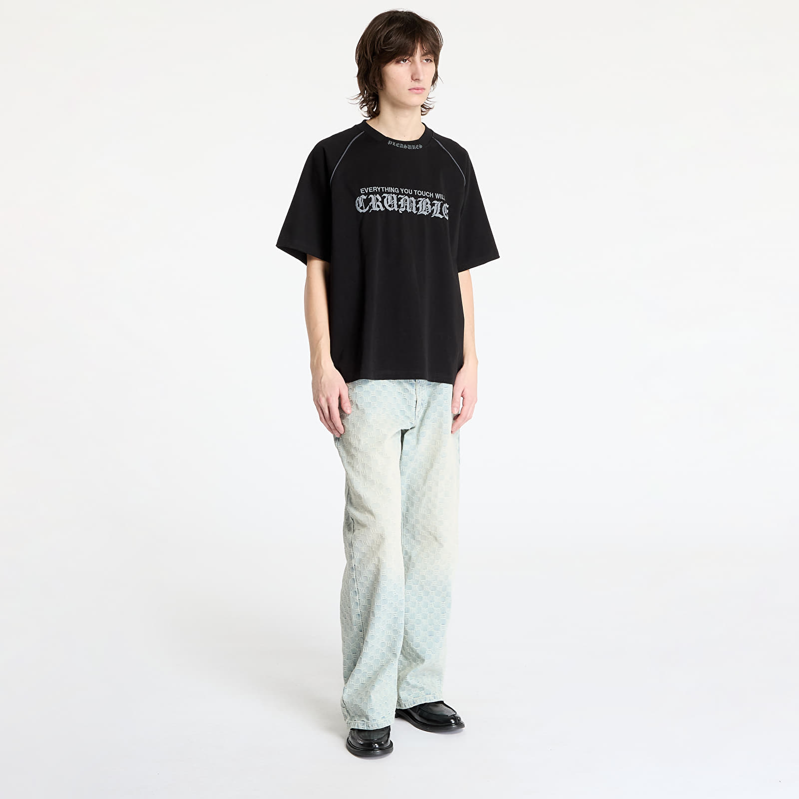 Men's T-shirts PLEASURES Crumble Heavyweight Raglan Black