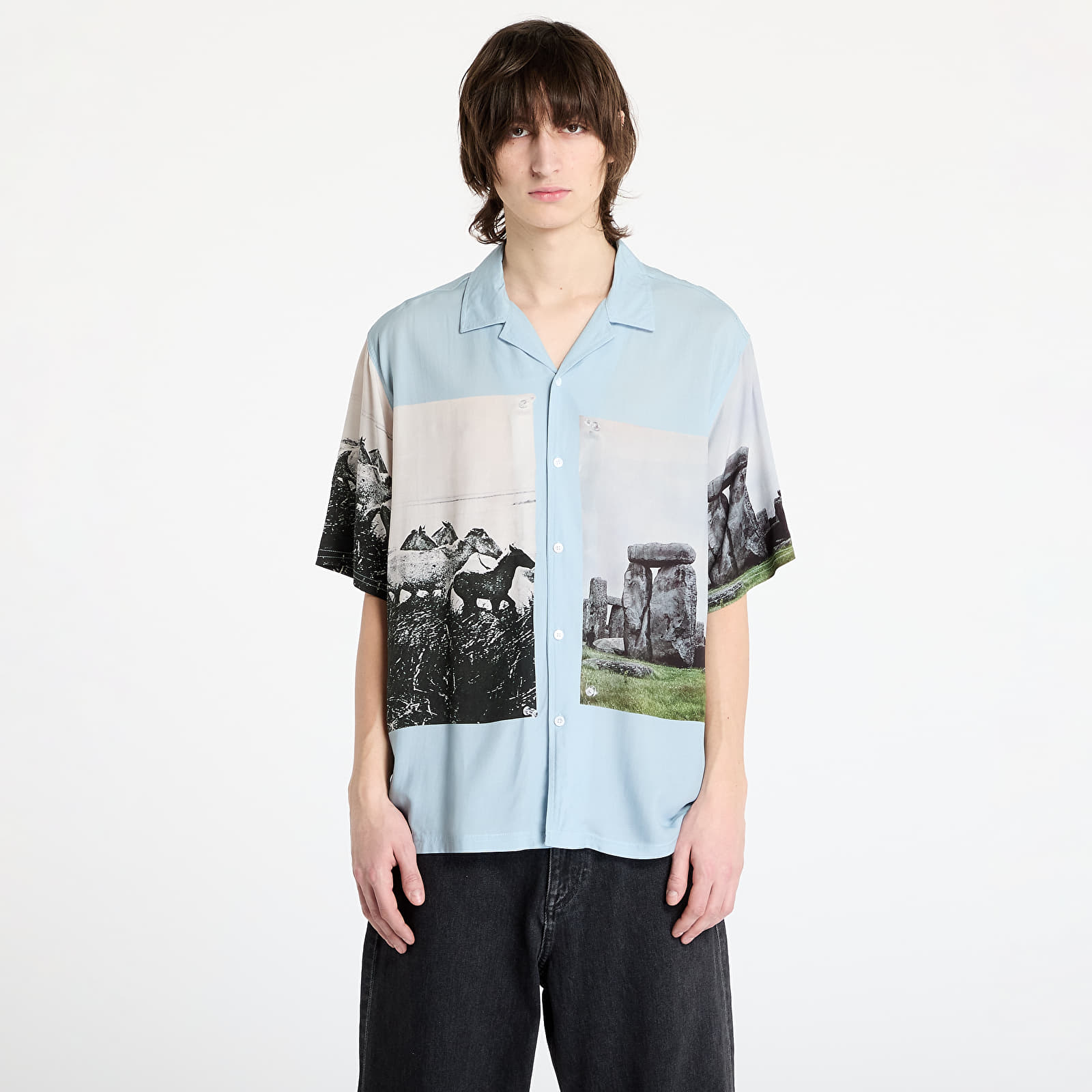 Men's shirts PLEASURES Stone Horse Button Down Shirt Powder Blue
