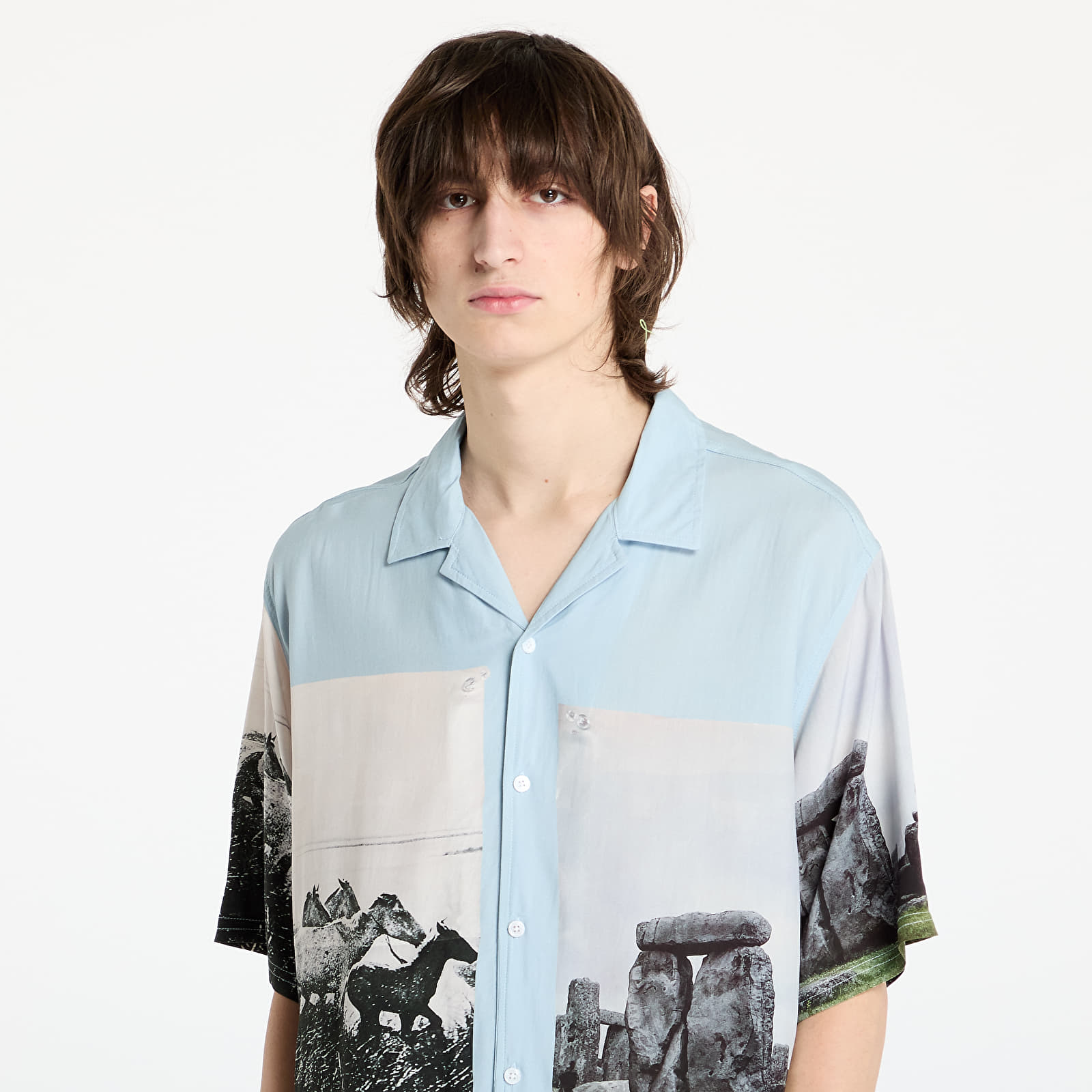 Men's shirts PLEASURES Stone Horse Button Down Shirt Powder Blue