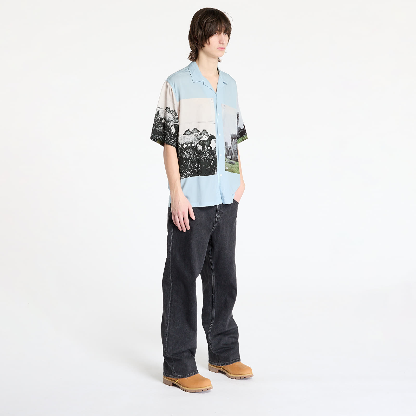 Men's shirts PLEASURES Stone Horse Button Down Shirt Powder Blue
