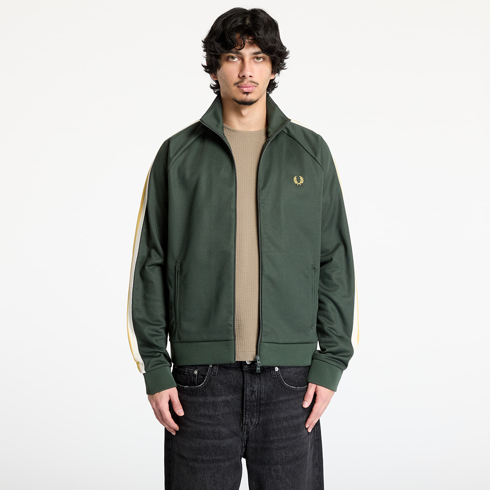 Herren-Sweatshirts FRED PERRY Two Colour Tape Track Jacket Court Green