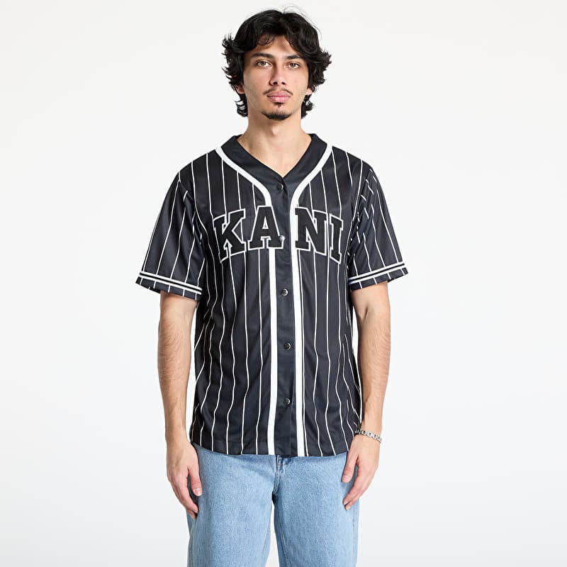 Karl Kani Serif Pinstripe Baseball Shirt Black/ White