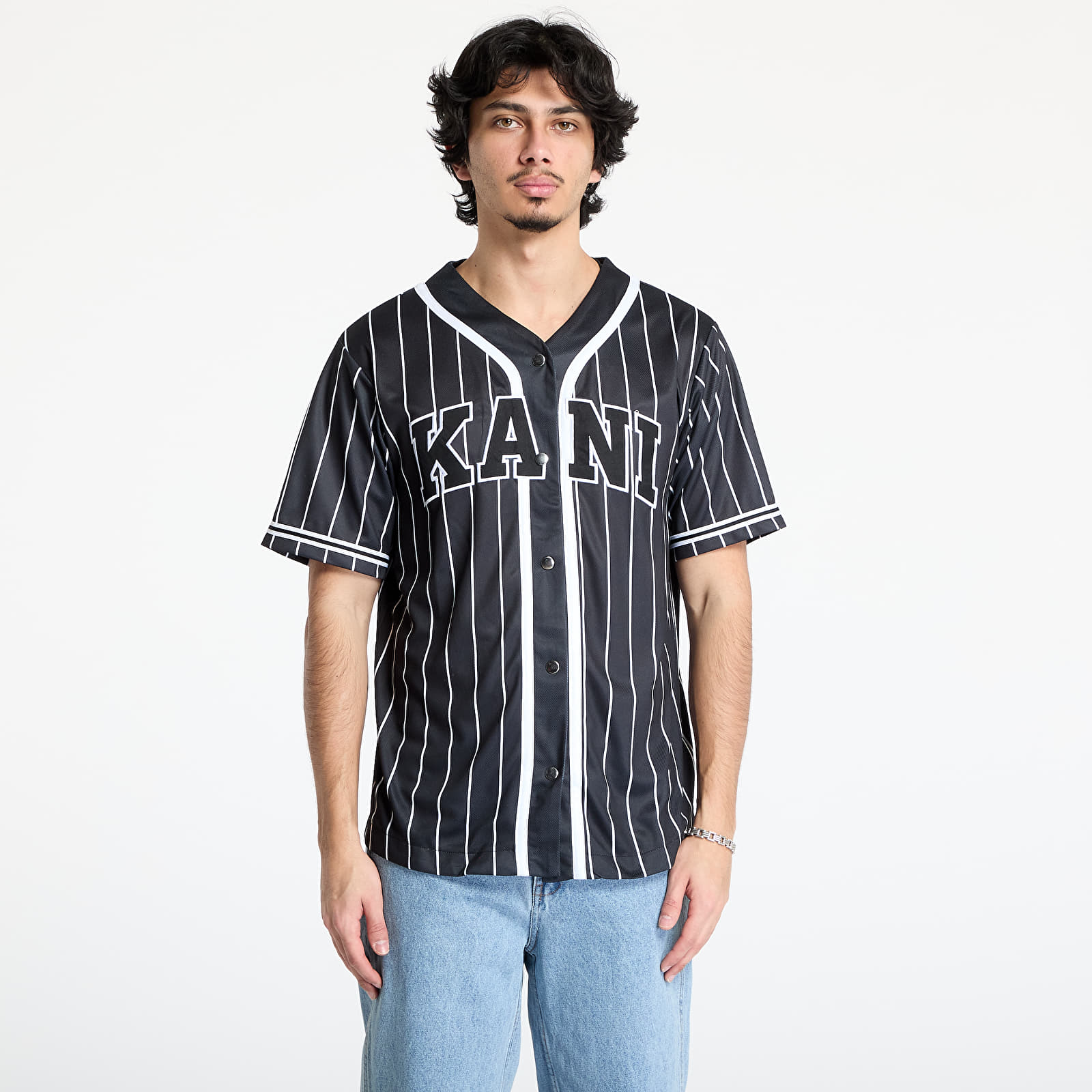 Hemden Karl Kani Serif Pinstripe Baseball Shirt Black/ White