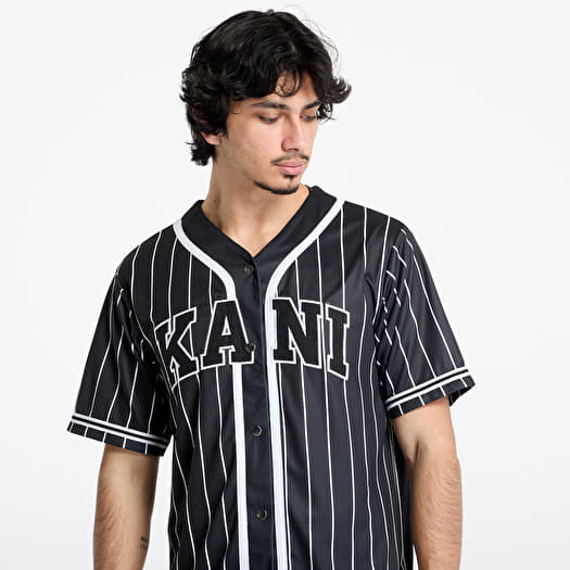Shirts Karl Kani Serif Pinstripe Baseball Shirt Black/ White Queens