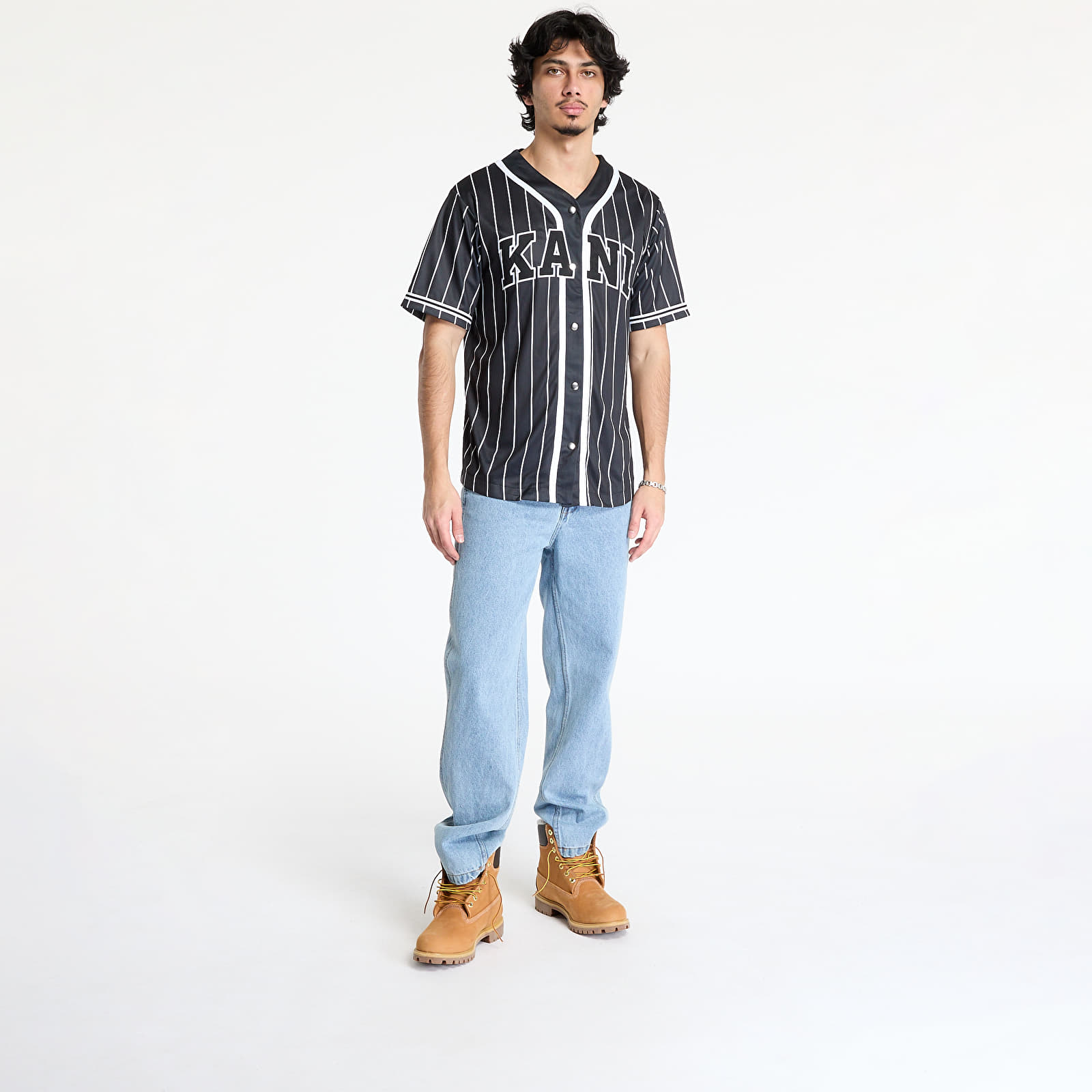 Hemden Karl Kani Serif Pinstripe Baseball Shirt Black/ White